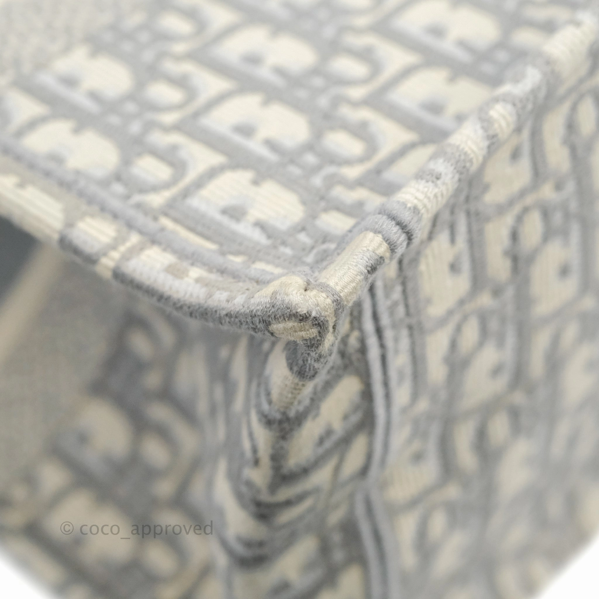 Christian Dior Medium (Old Small) Light Grey Oblique Embroidery Canvas Book Tote