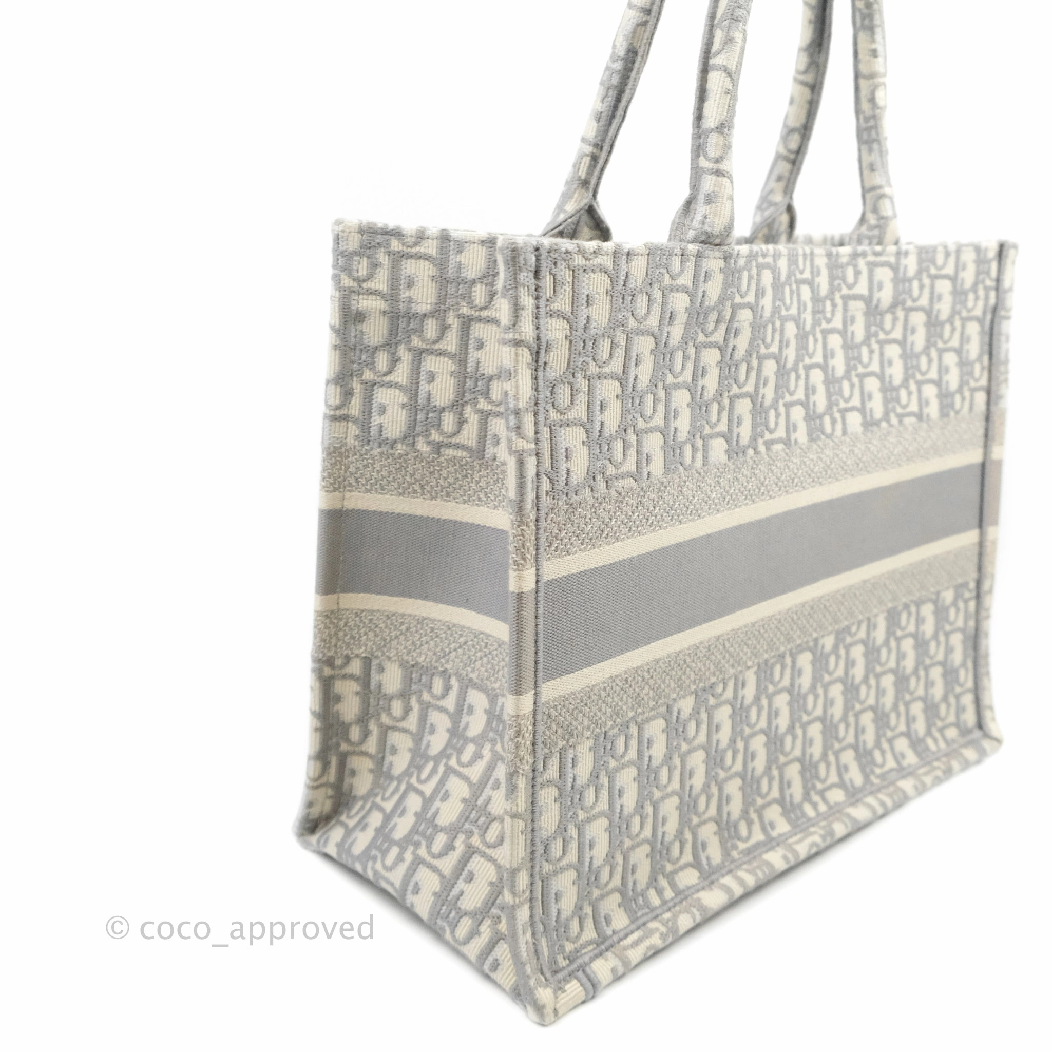 Christian Dior Medium (Old Small) Light Grey Oblique Embroidery Canvas Book Tote