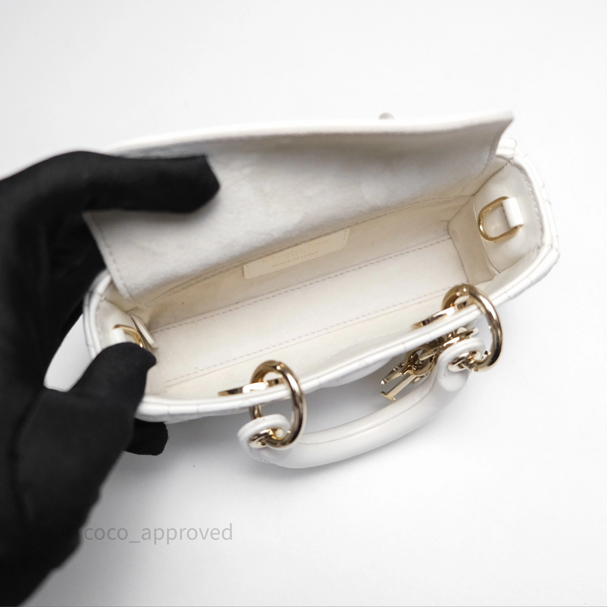 Christian Dior Micro Lady D-Joy Bag Latte Lambskin Cannage Gold Hardware