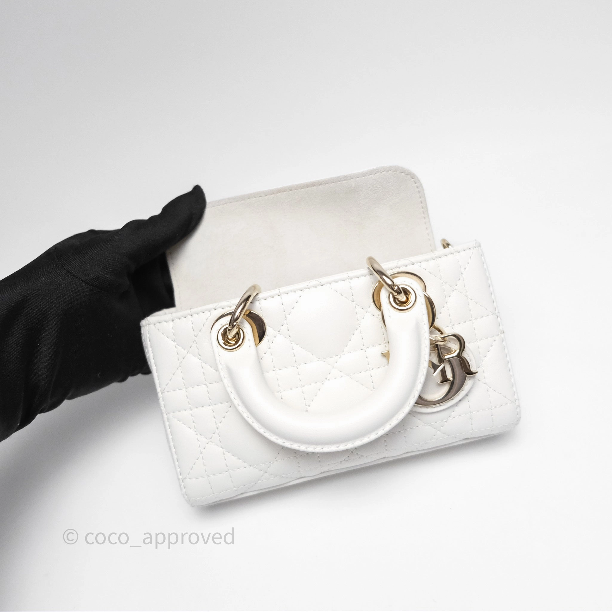 Christian Dior Micro Lady D-Joy Bag Latte Lambskin Cannage Gold Hardware
