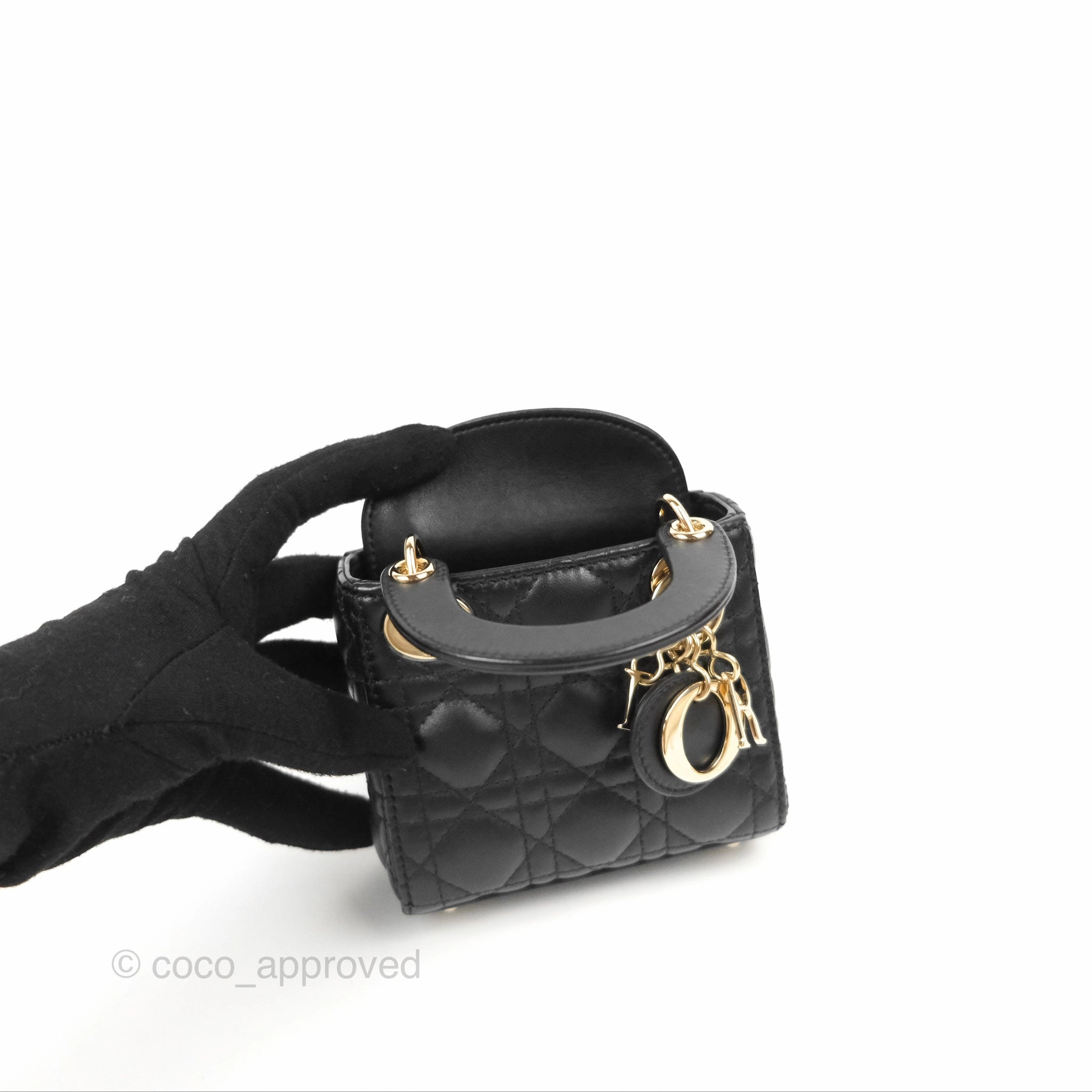 Christian Dior Micro Lady Dior Cannage Black Lambskin Gold Hardware