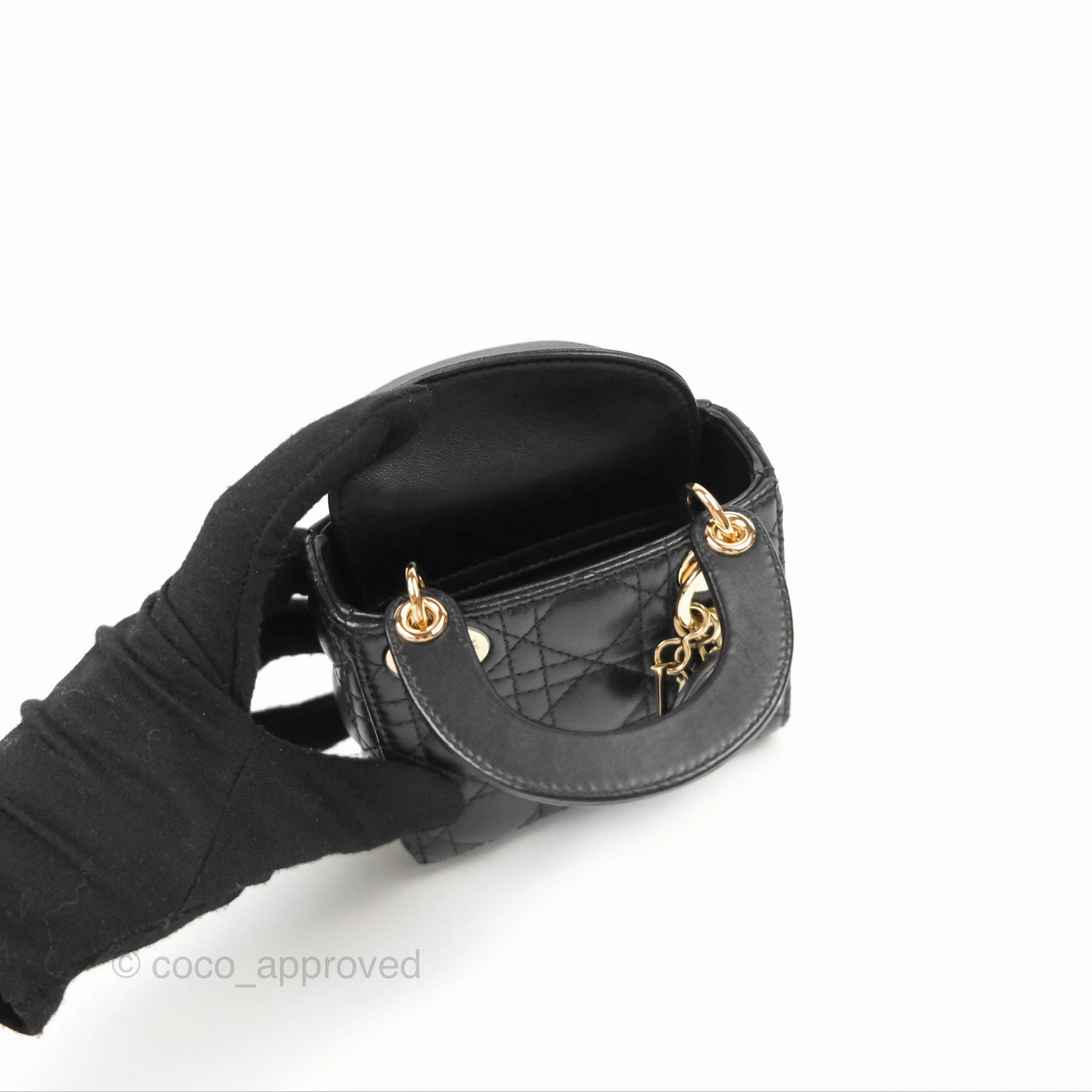 Christian Dior Micro Lady Dior Cannage Black Lambskin Gold Hardware