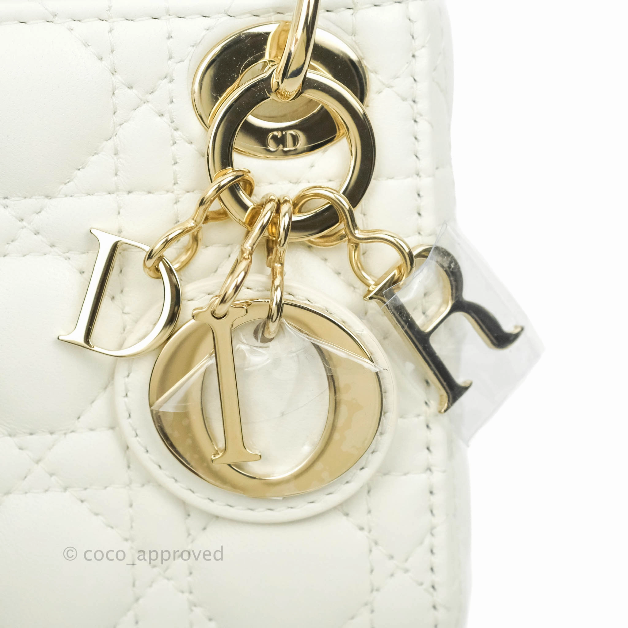Christian Dior Micro Lady Dior Cannage Ivory White Lambskin Gold Hardware