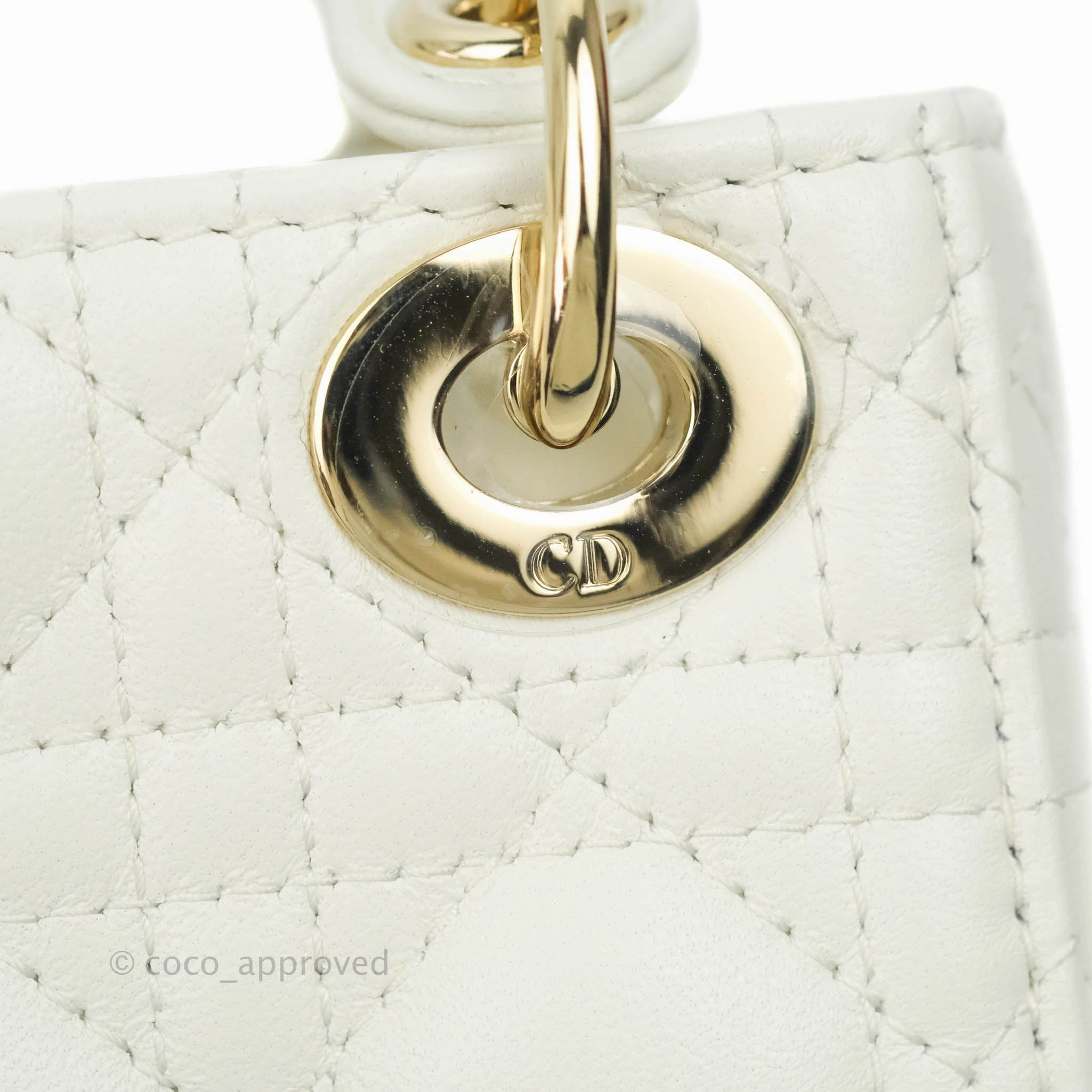 Christian Dior Micro Lady Dior Cannage Ivory White Lambskin Gold Hardware