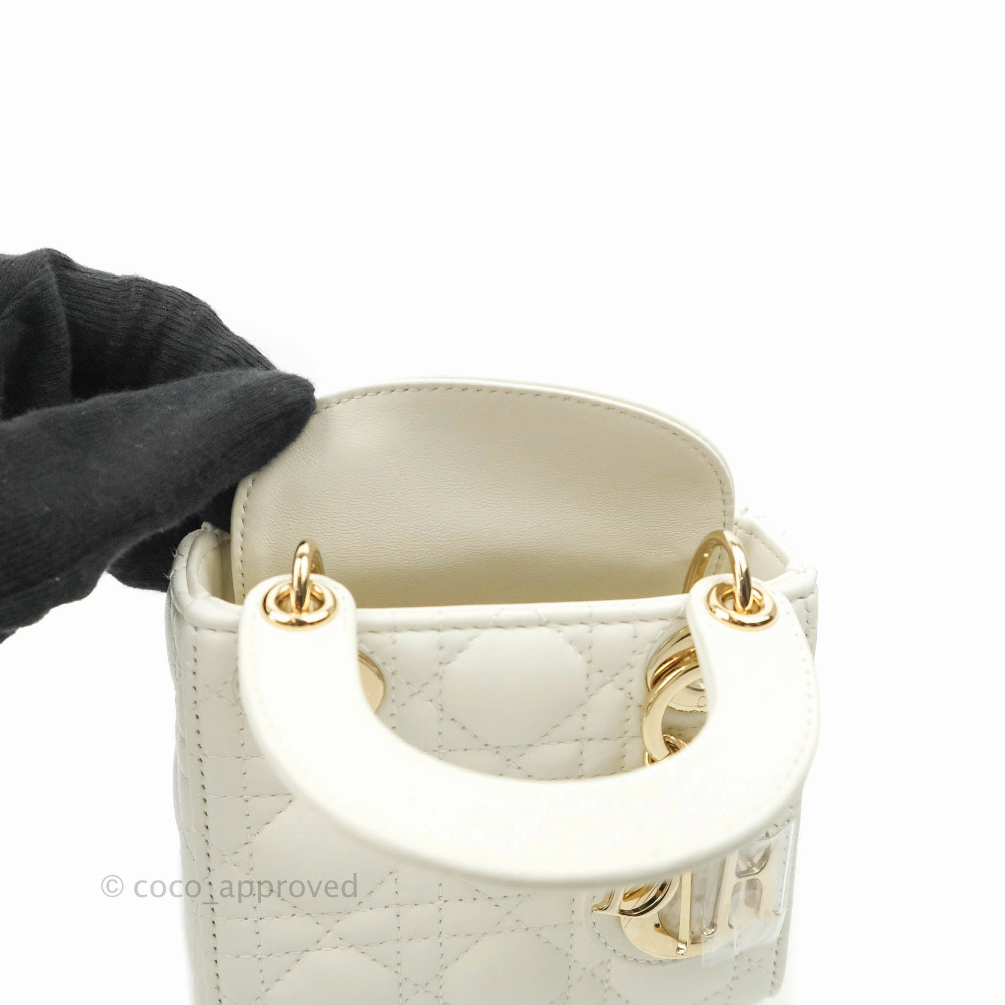 Christian Dior Micro Lady Dior Cannage Ivory White Lambskin Gold Hardware