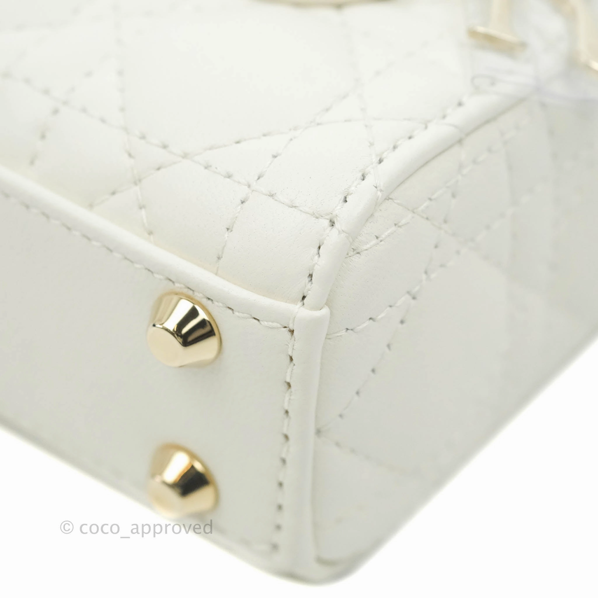 Christian Dior Micro Lady Dior Cannage Ivory White Lambskin Gold Hardware