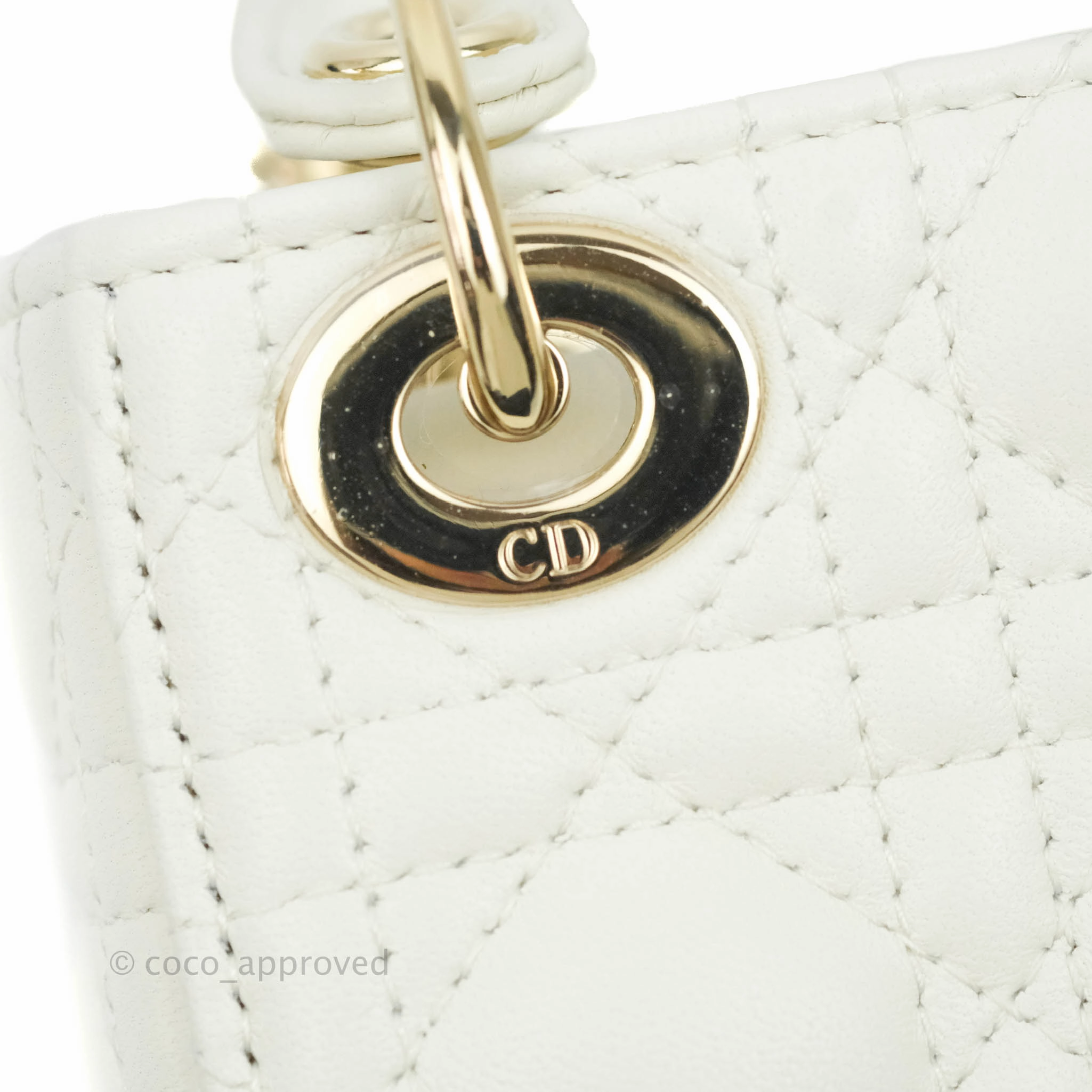 Christian Dior Micro Lady Dior Cannage Ivory White Lambskin Gold Hardware