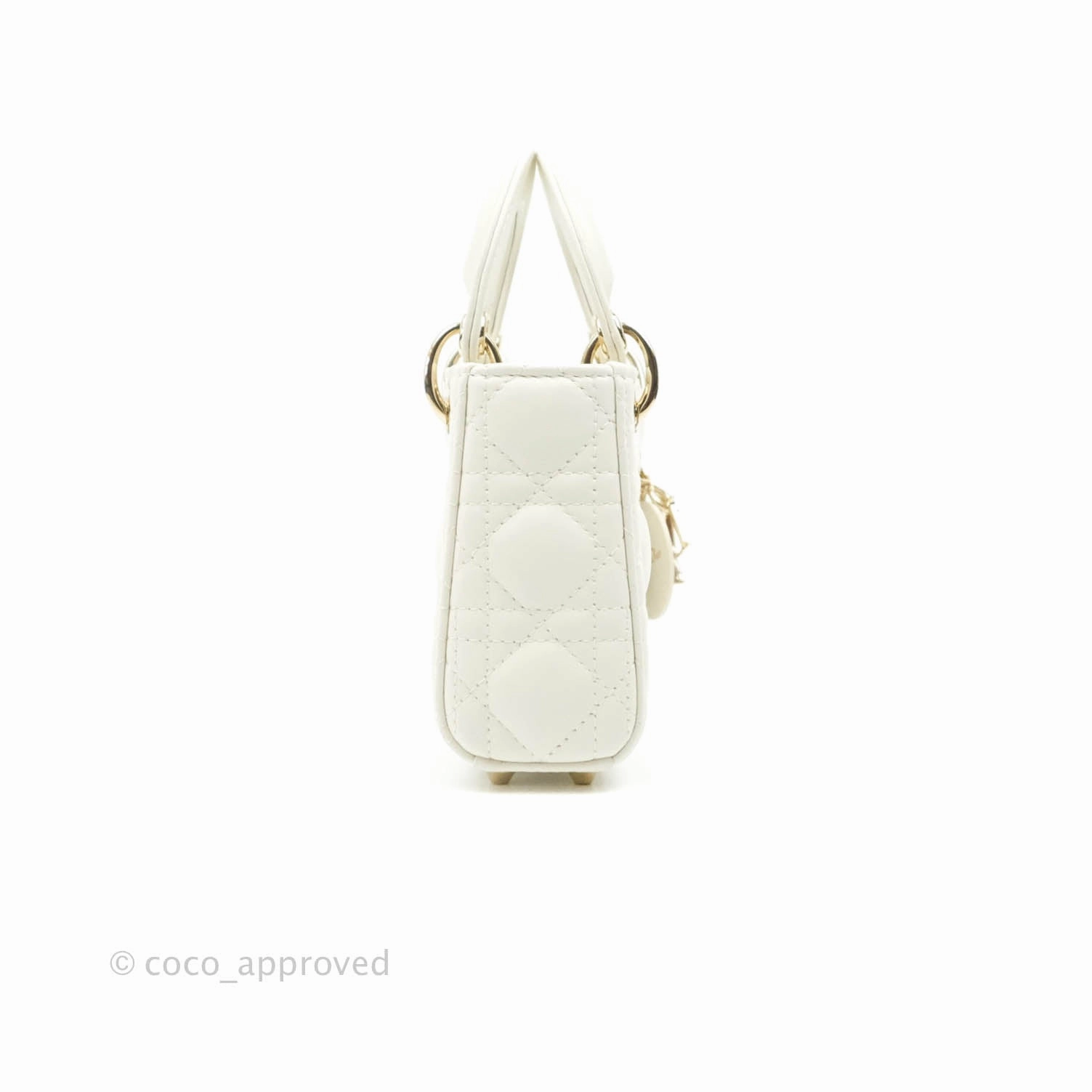 Christian Dior Micro Lady Dior Cannage Ivory White Lambskin Gold Hardware