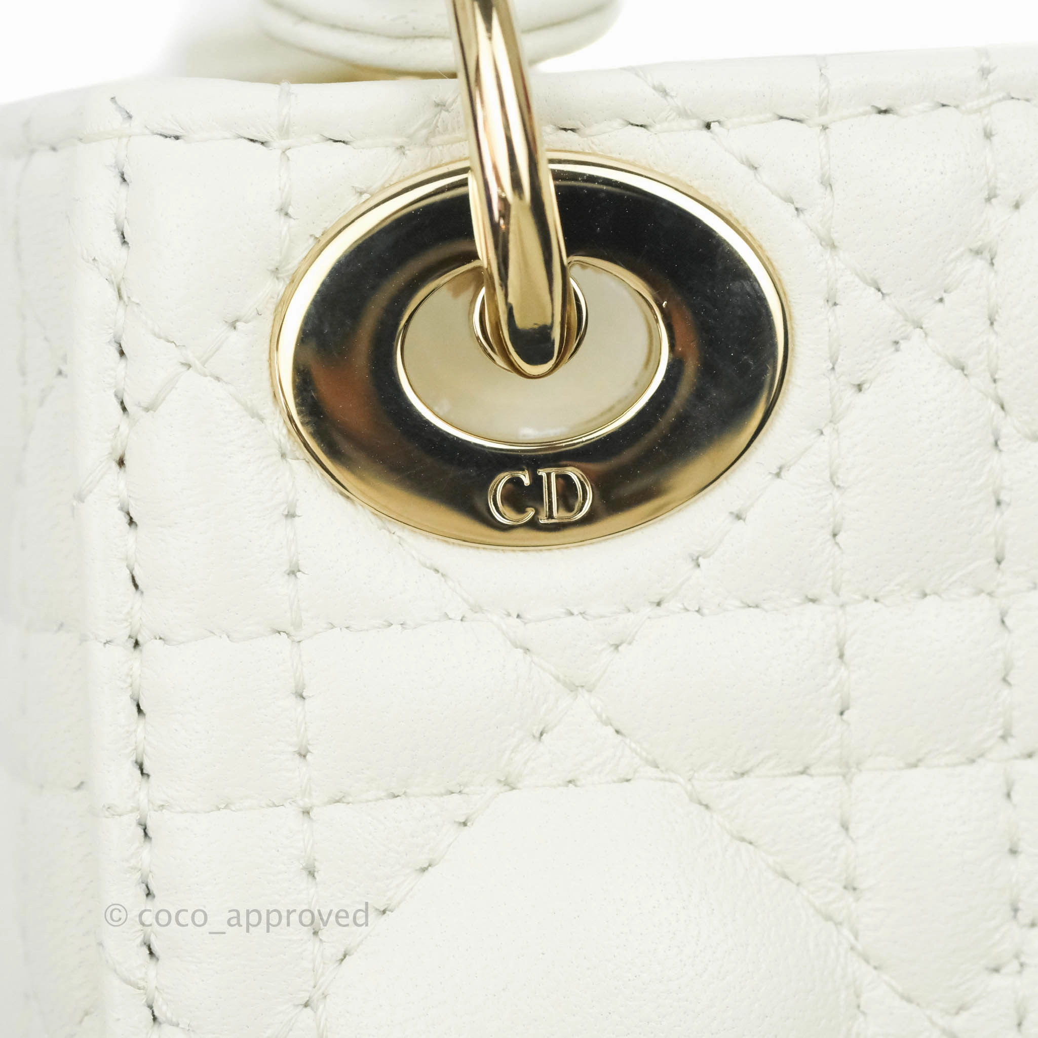 Christian Dior Micro Lady Dior Cannage Ivory White Lambskin Gold Hardware