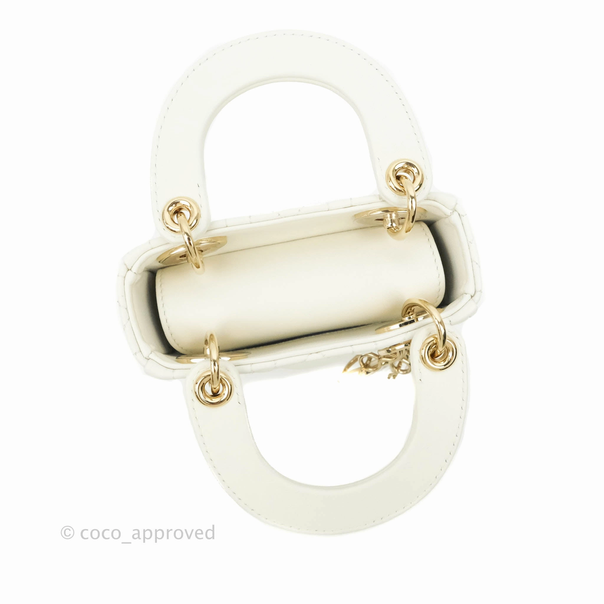 Christian Dior Micro Lady Dior Cannage Ivory White Lambskin Gold Hardware