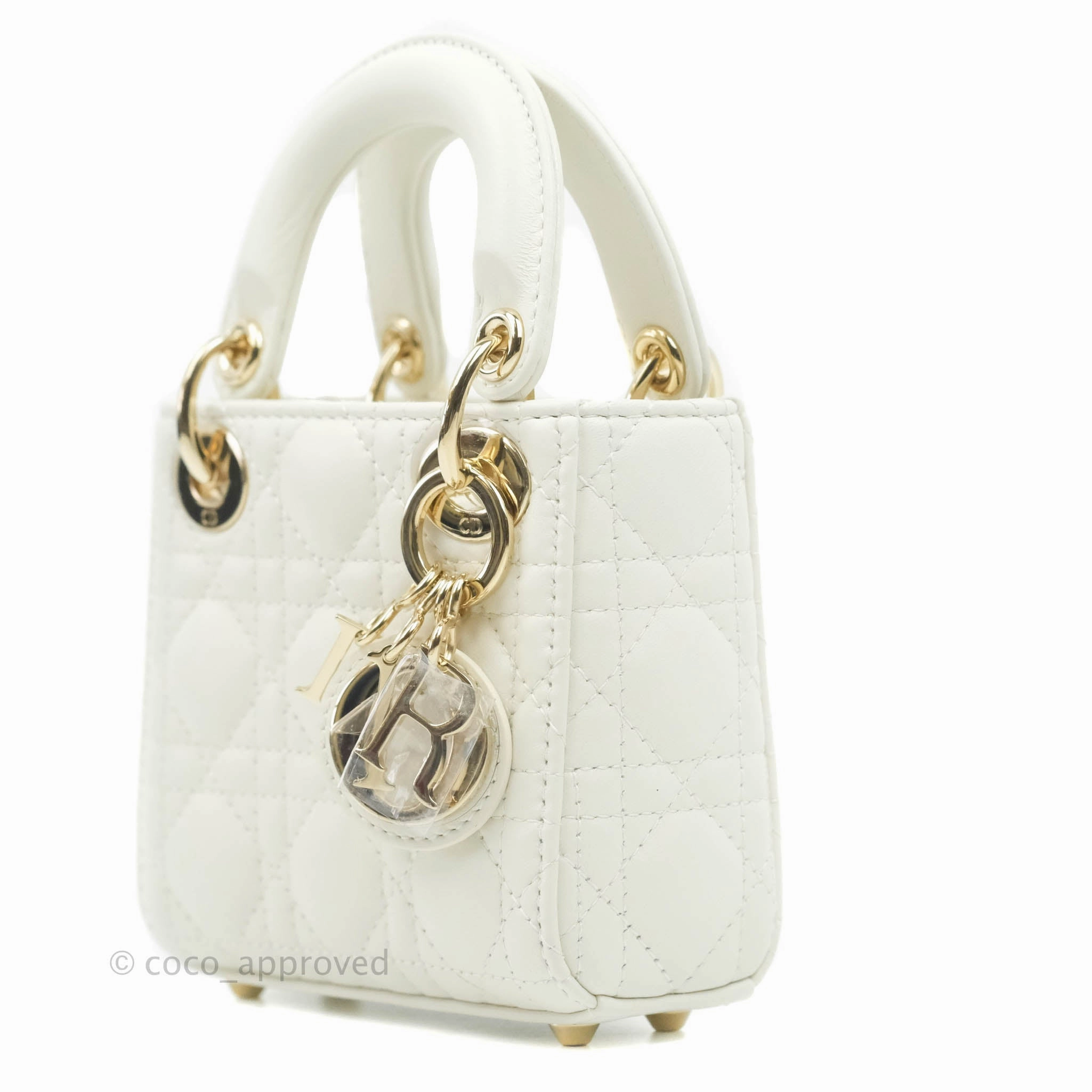 Christian Dior Micro Lady Dior Cannage Ivory White Lambskin Gold Hardware