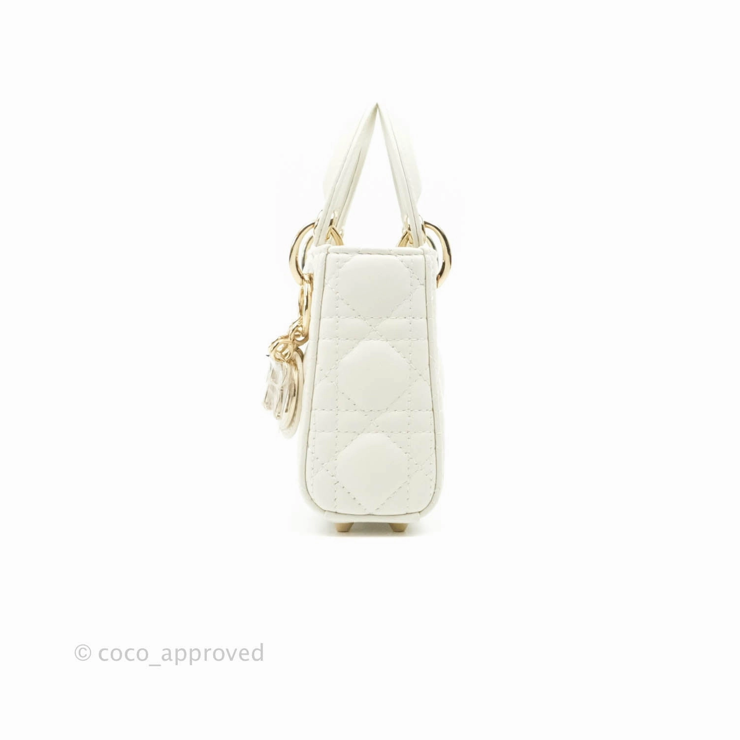 Christian Dior Micro Lady Dior Cannage Ivory White Lambskin Gold Hardware