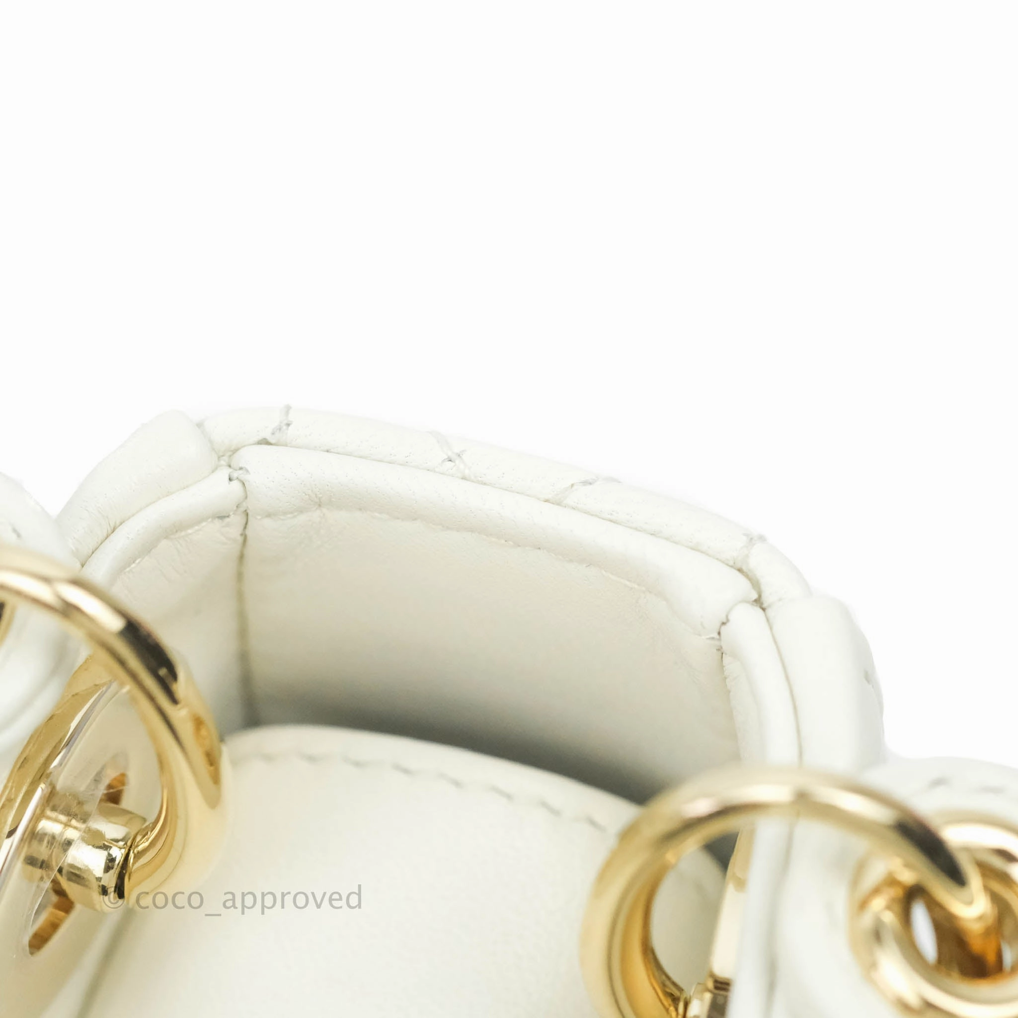Christian Dior Micro Lady Dior Cannage Ivory White Lambskin Gold Hardware