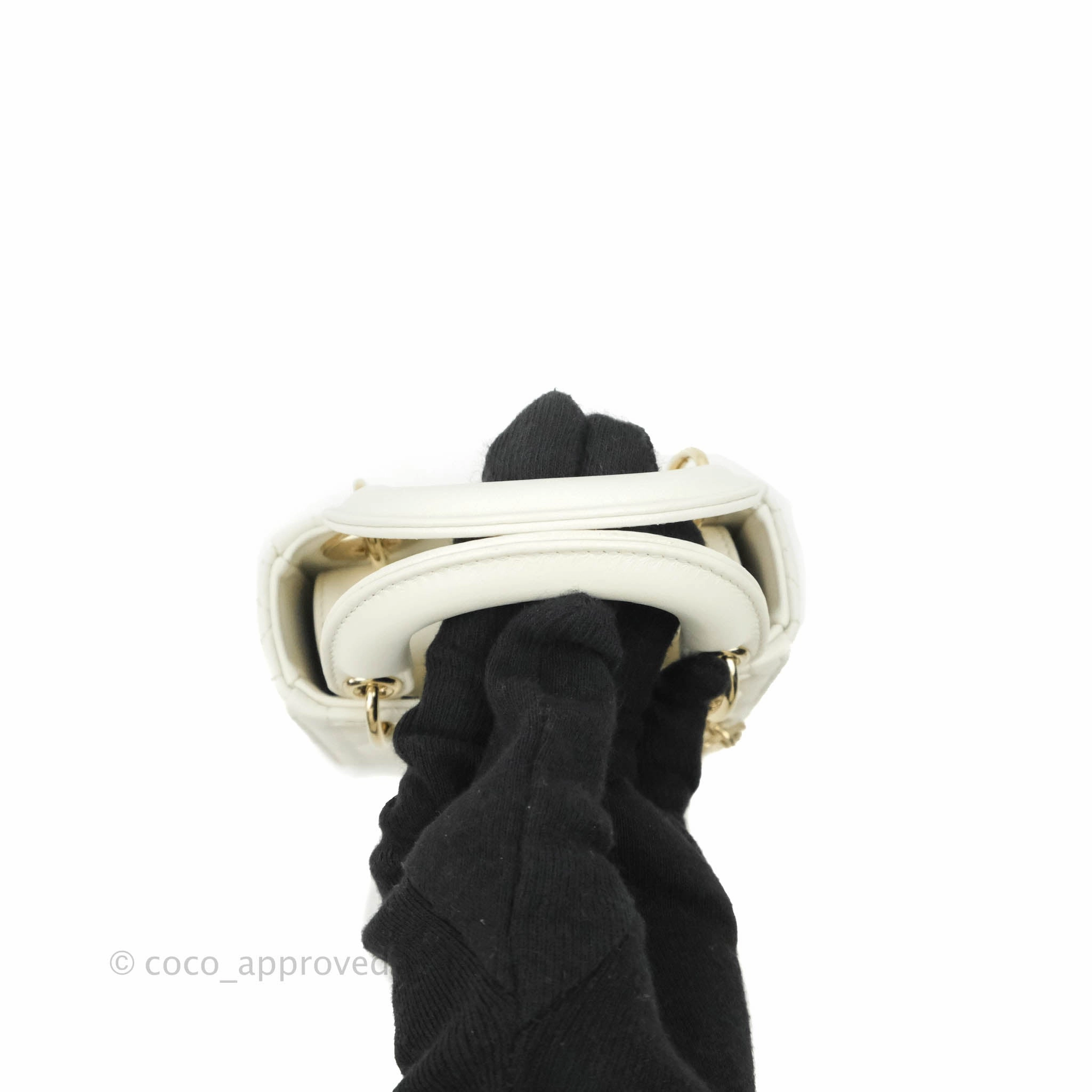 Christian Dior Micro Lady Dior Cannage Ivory White Lambskin Gold Hardware