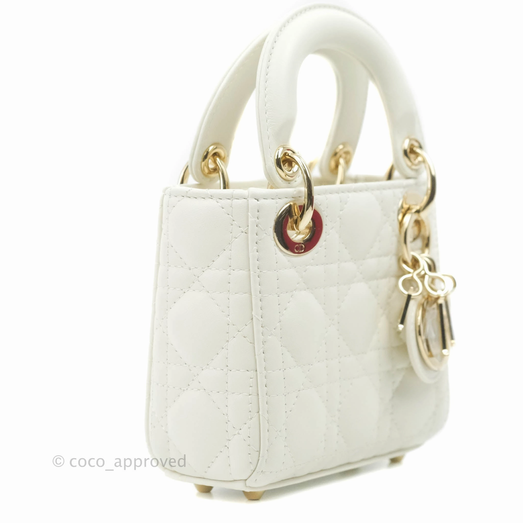 Christian Dior Micro Lady Dior Cannage Ivory White Lambskin Gold Hardware
