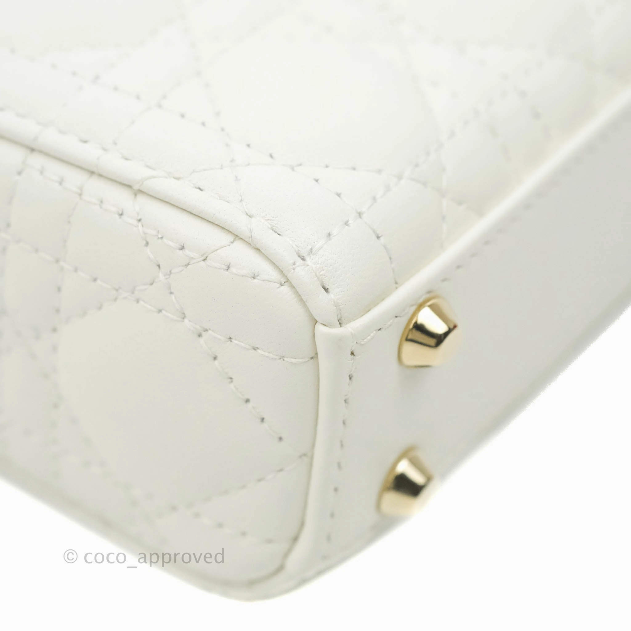 Christian Dior Micro Lady Dior Cannage Ivory White Lambskin Gold Hardware