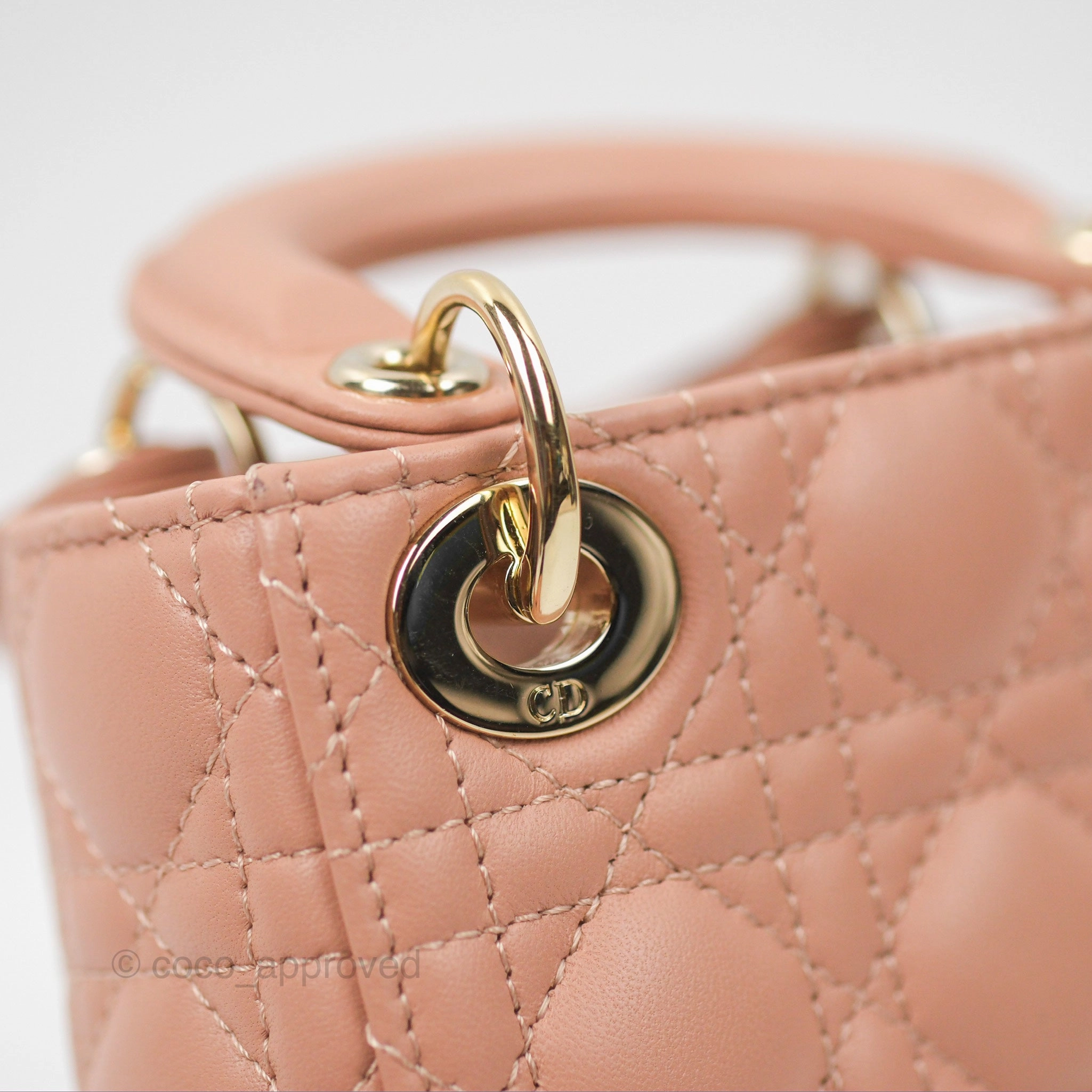 Christian Dior Micro Lady Dior Cannage Rose Des Vents Cannage Lambskin Gold Hardware