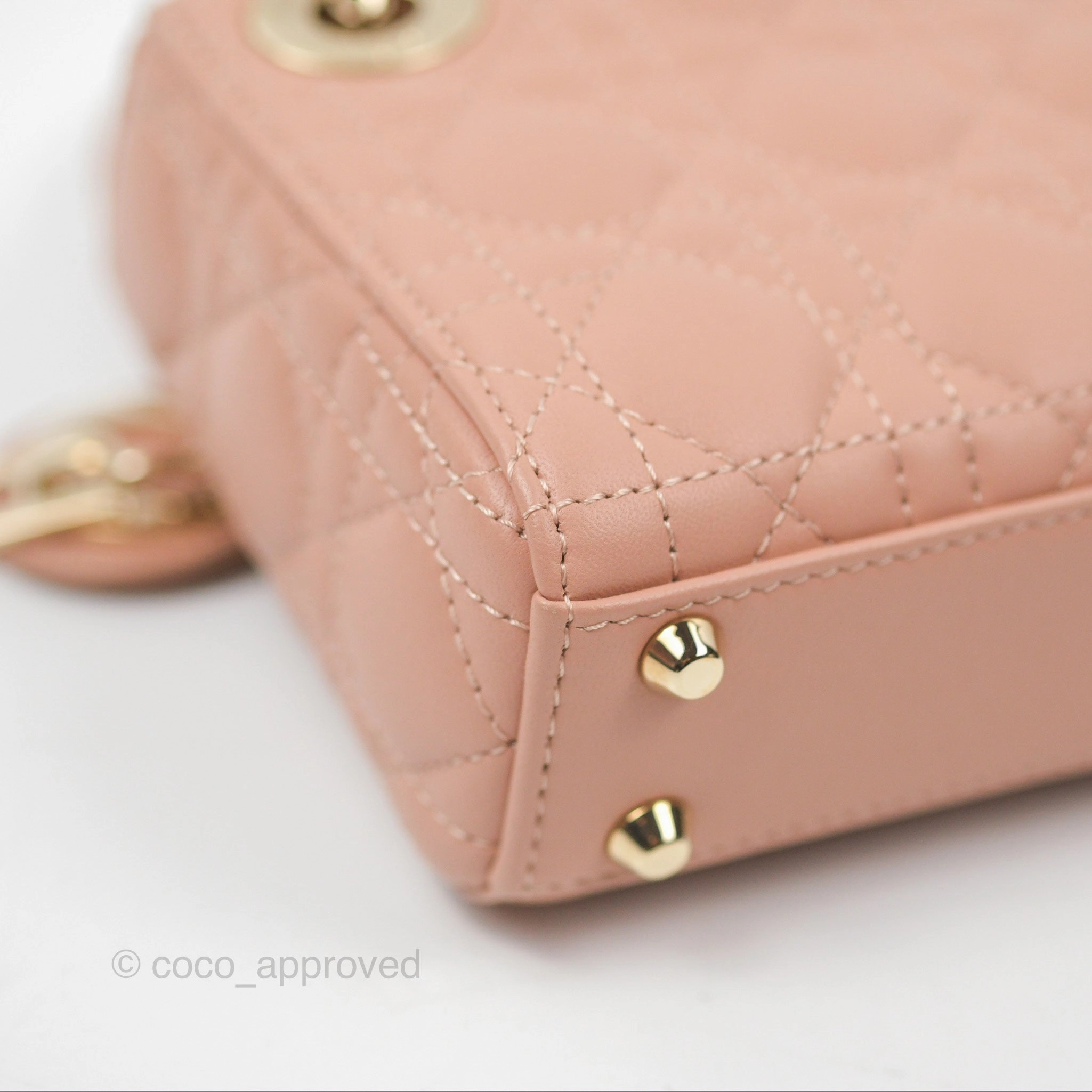 Christian Dior Micro Lady Dior Cannage Rose Des Vents Cannage Lambskin Gold Hardware