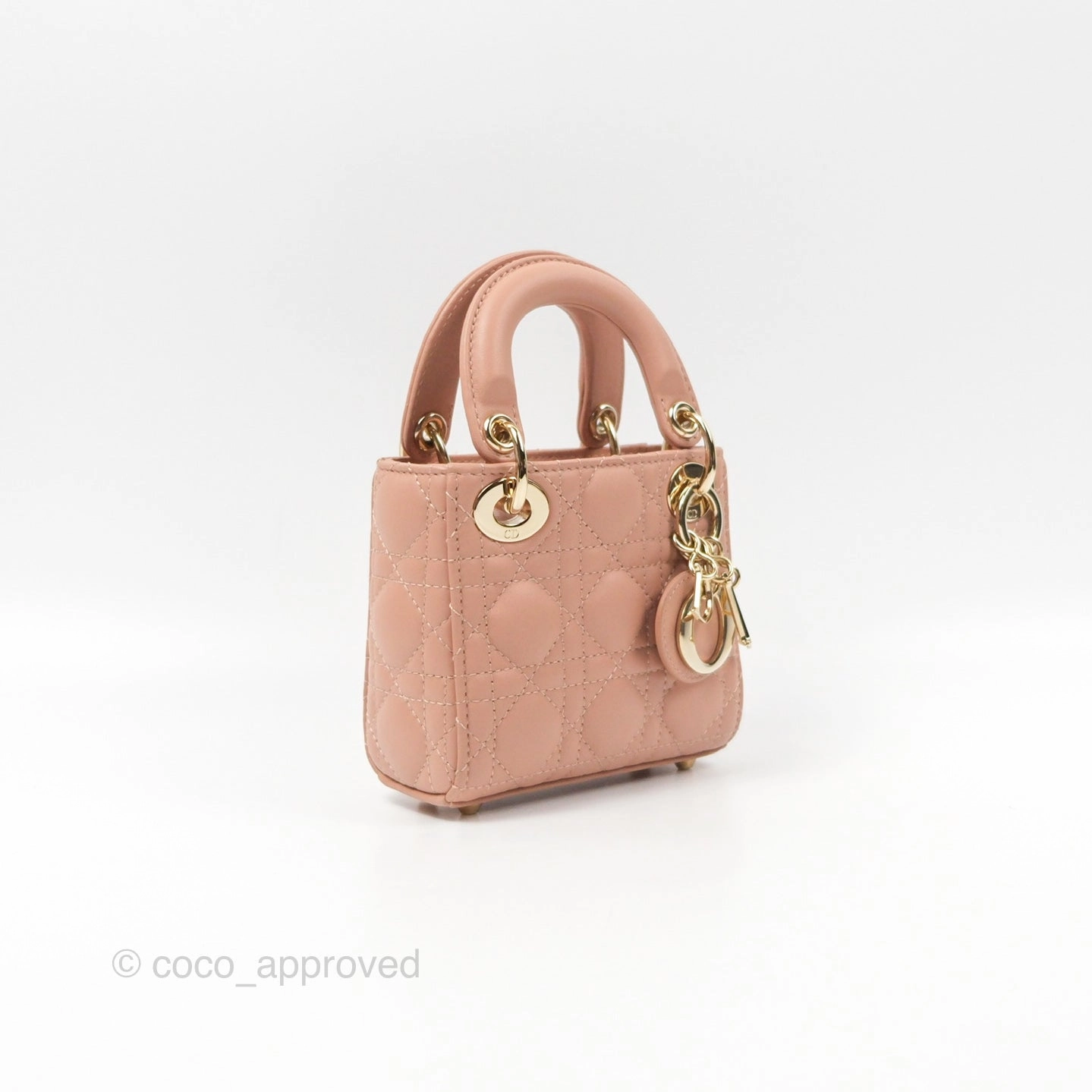 Christian Dior Micro Lady Dior Cannage Rose Des Vents Cannage Lambskin Gold Hardware