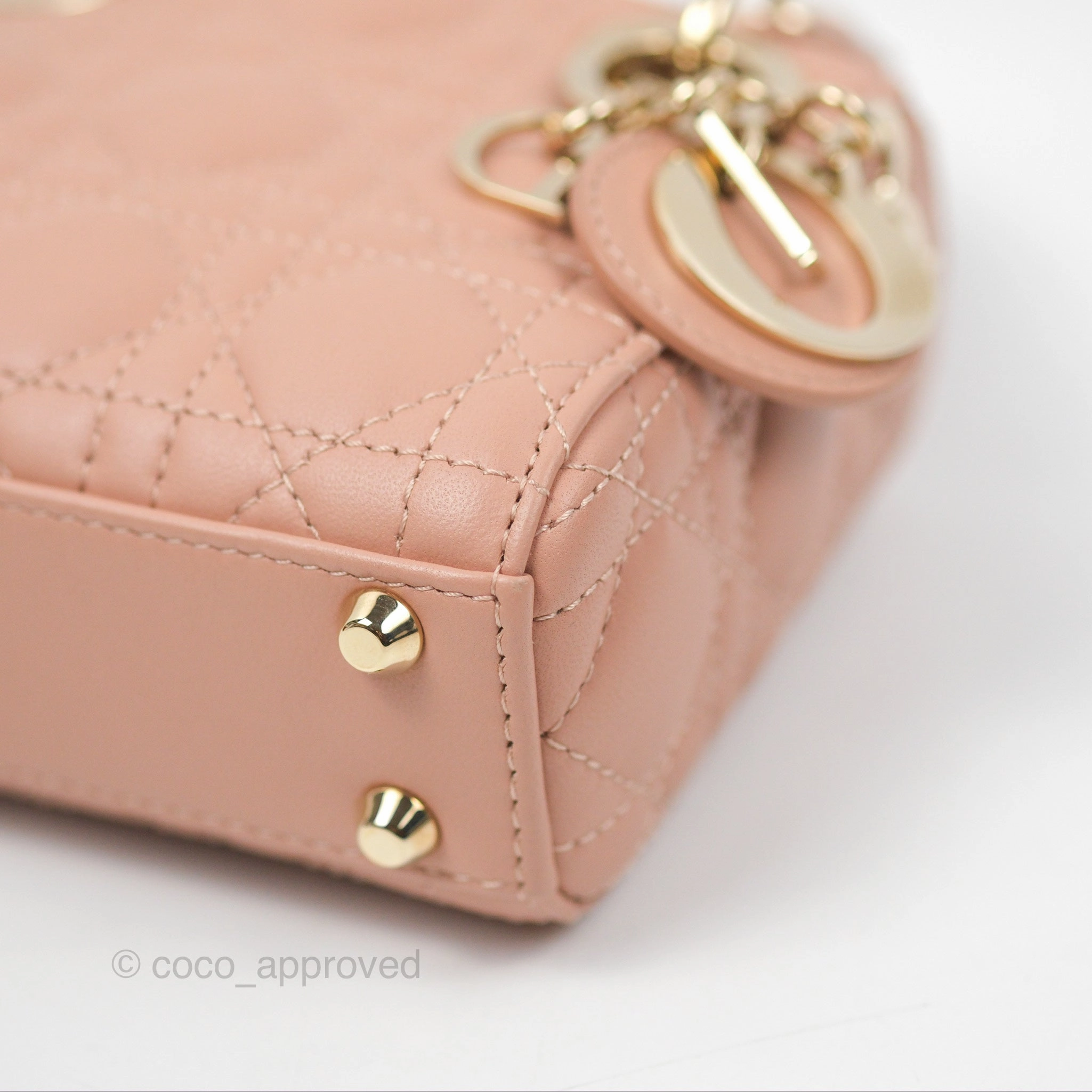 Christian Dior Micro Lady Dior Cannage Rose Des Vents Cannage Lambskin Gold Hardware
