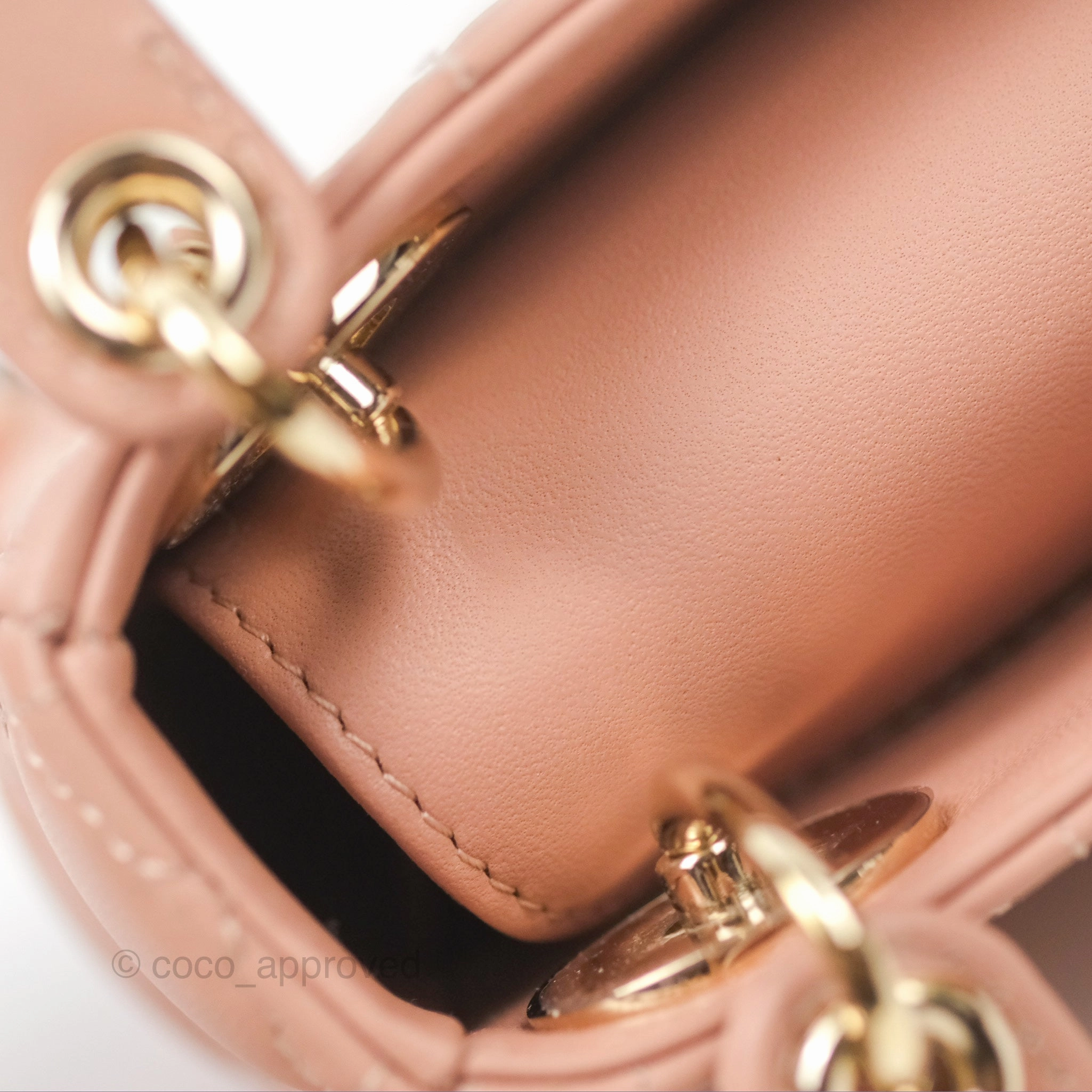 Christian Dior Micro Lady Dior Cannage Rose Des Vents Cannage Lambskin Gold Hardware