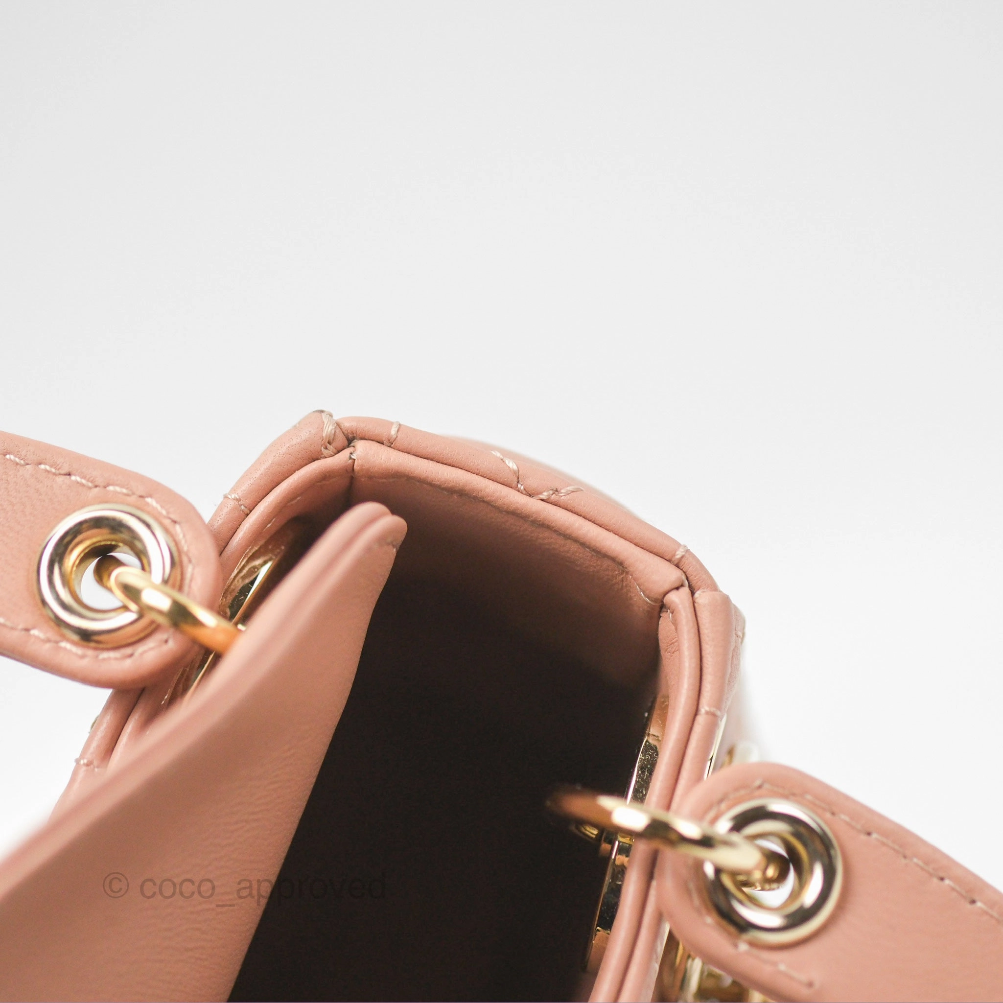 Christian Dior Micro Lady Dior Cannage Rose Des Vents Cannage Lambskin Gold Hardware