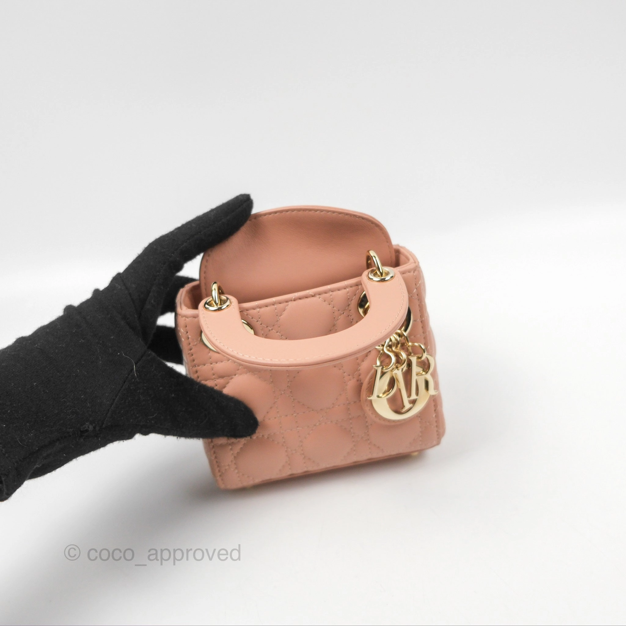 Christian Dior Micro Lady Dior Cannage Rose Des Vents Cannage Lambskin Gold Hardware