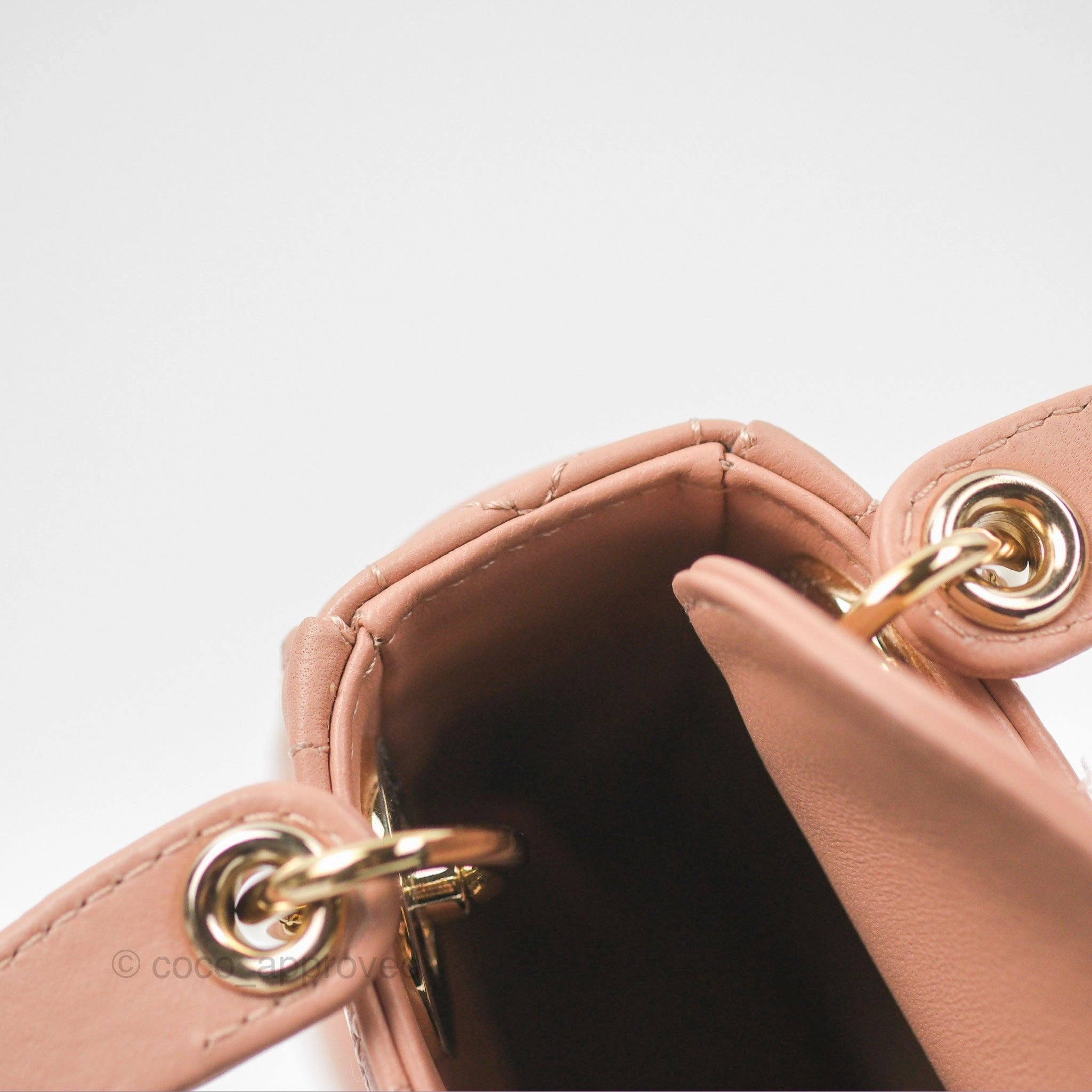Christian Dior Micro Lady Dior Cannage Rose Des Vents Cannage Lambskin Gold Hardware
