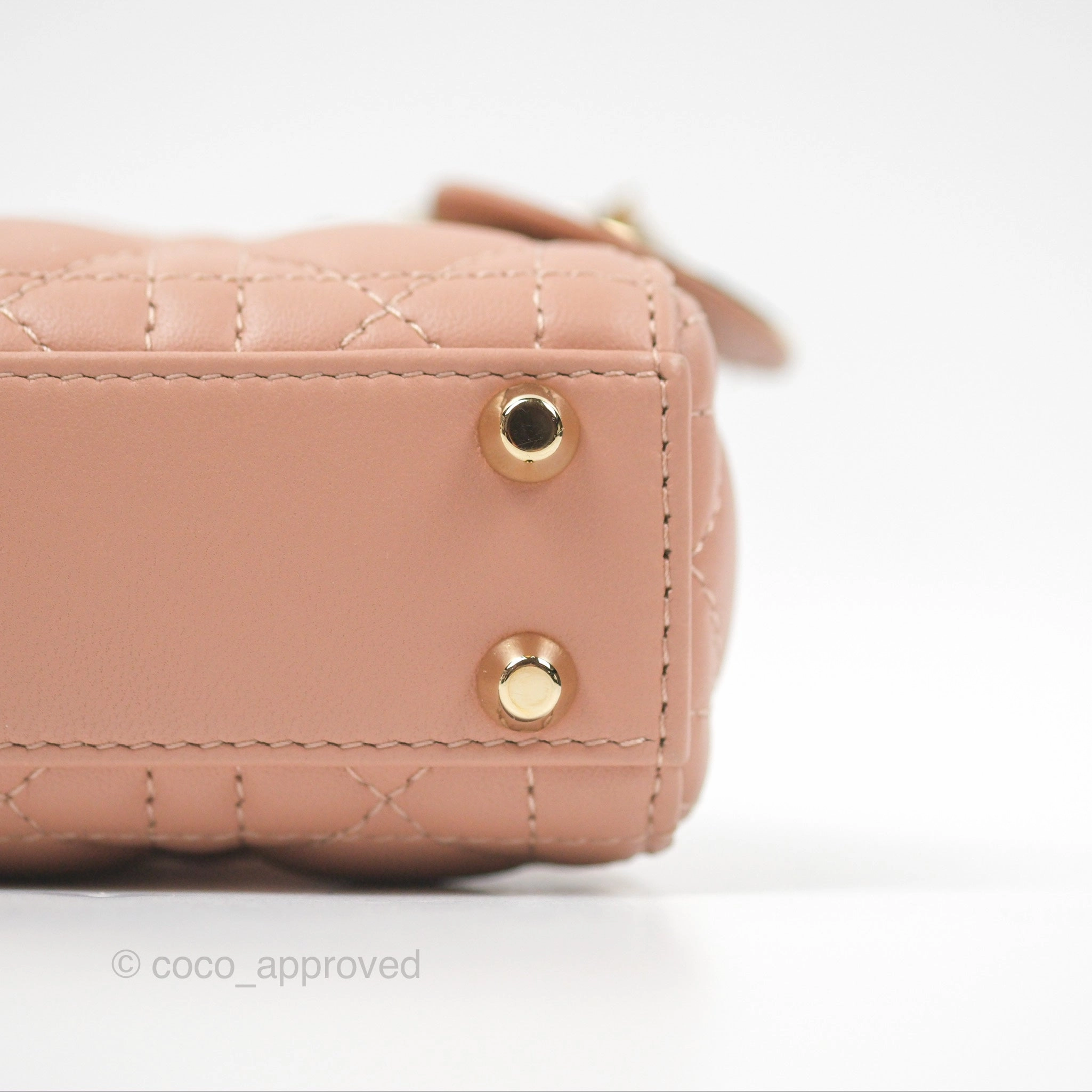 Christian Dior Micro Lady Dior Cannage Rose Des Vents Cannage Lambskin Gold Hardware