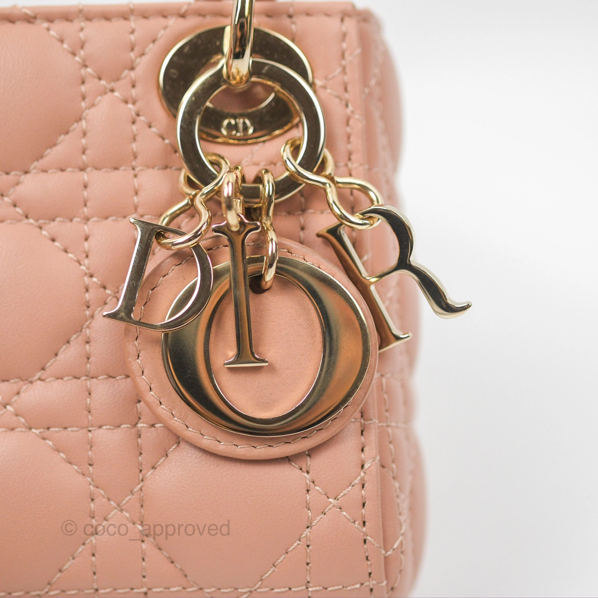 Christian Dior Micro Lady Dior Cannage Rose Des Vents Cannage Lambskin Gold Hardware