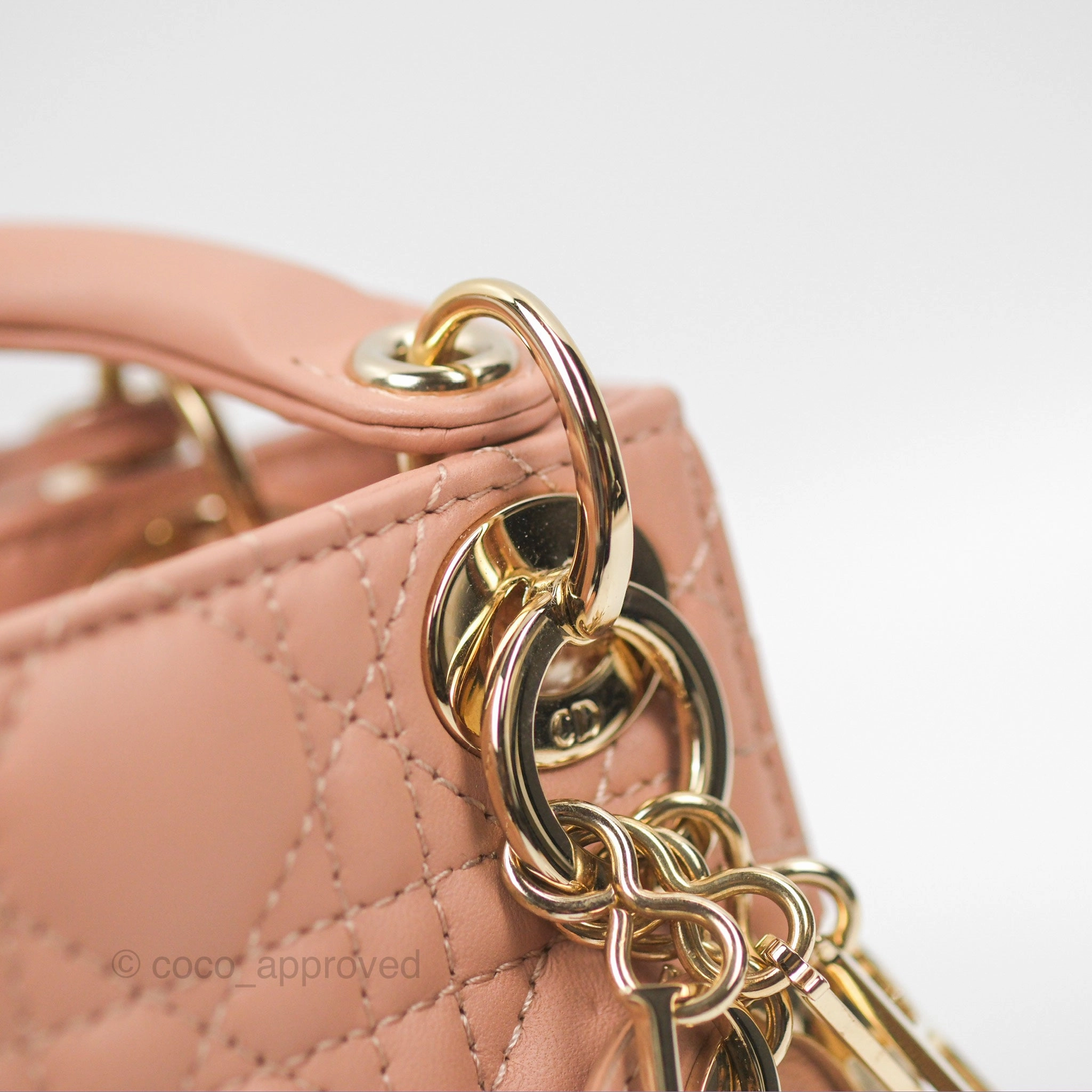 Christian Dior Micro Lady Dior Cannage Rose Des Vents Cannage Lambskin Gold Hardware