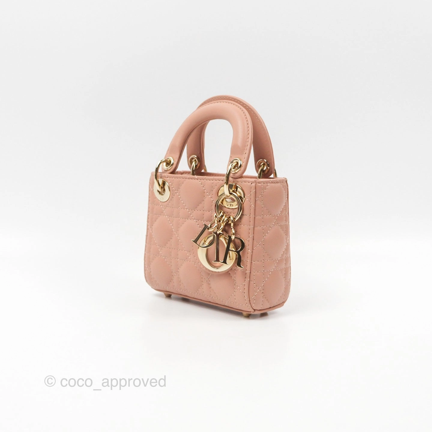 Christian Dior Micro Lady Dior Cannage Rose Des Vents Cannage Lambskin Gold Hardware