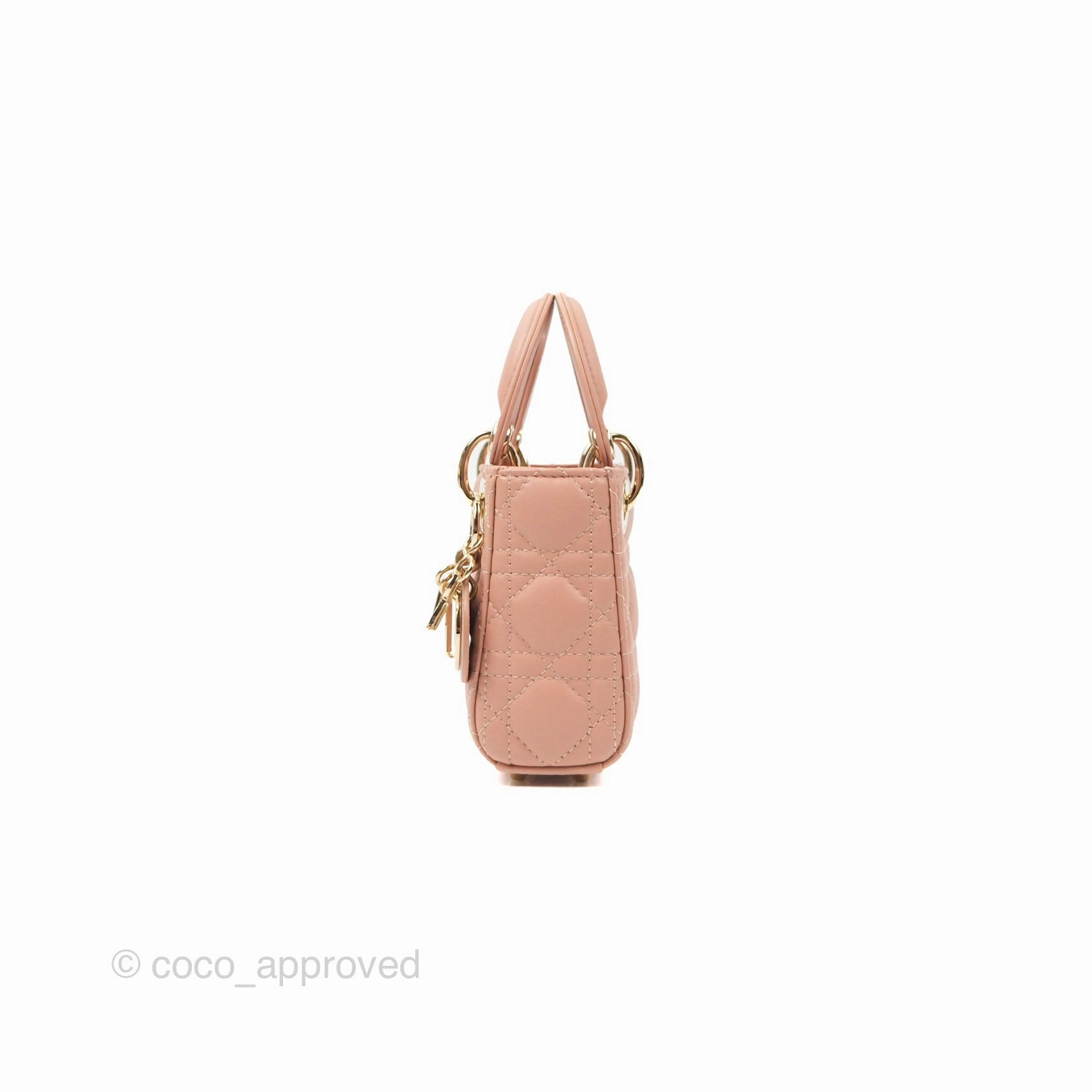 Christian Dior Micro Lady Dior Cannage Rose Des Vents Cannage Lambskin Gold Hardware