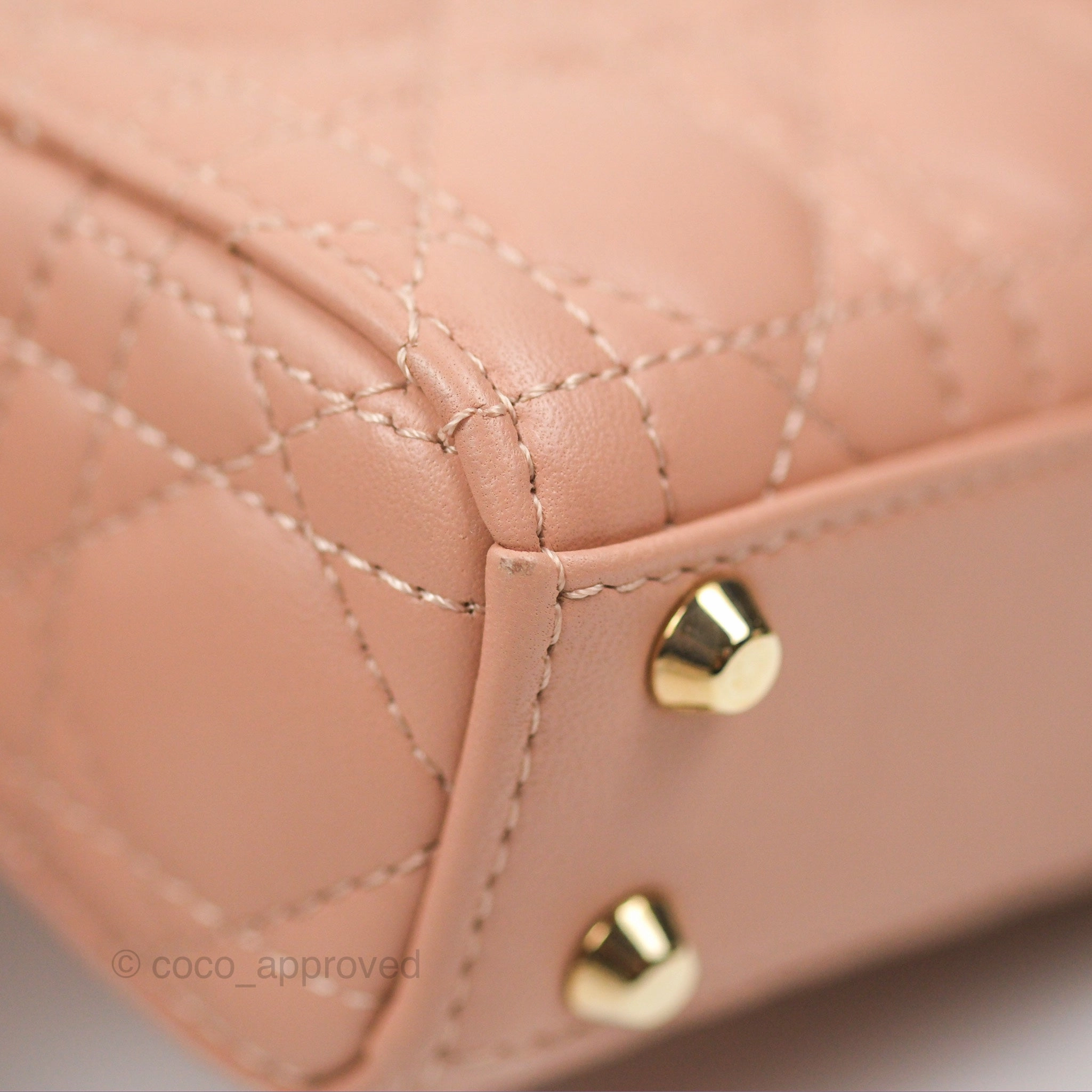 Christian Dior Micro Lady Dior Cannage Rose Des Vents Cannage Lambskin Gold Hardware