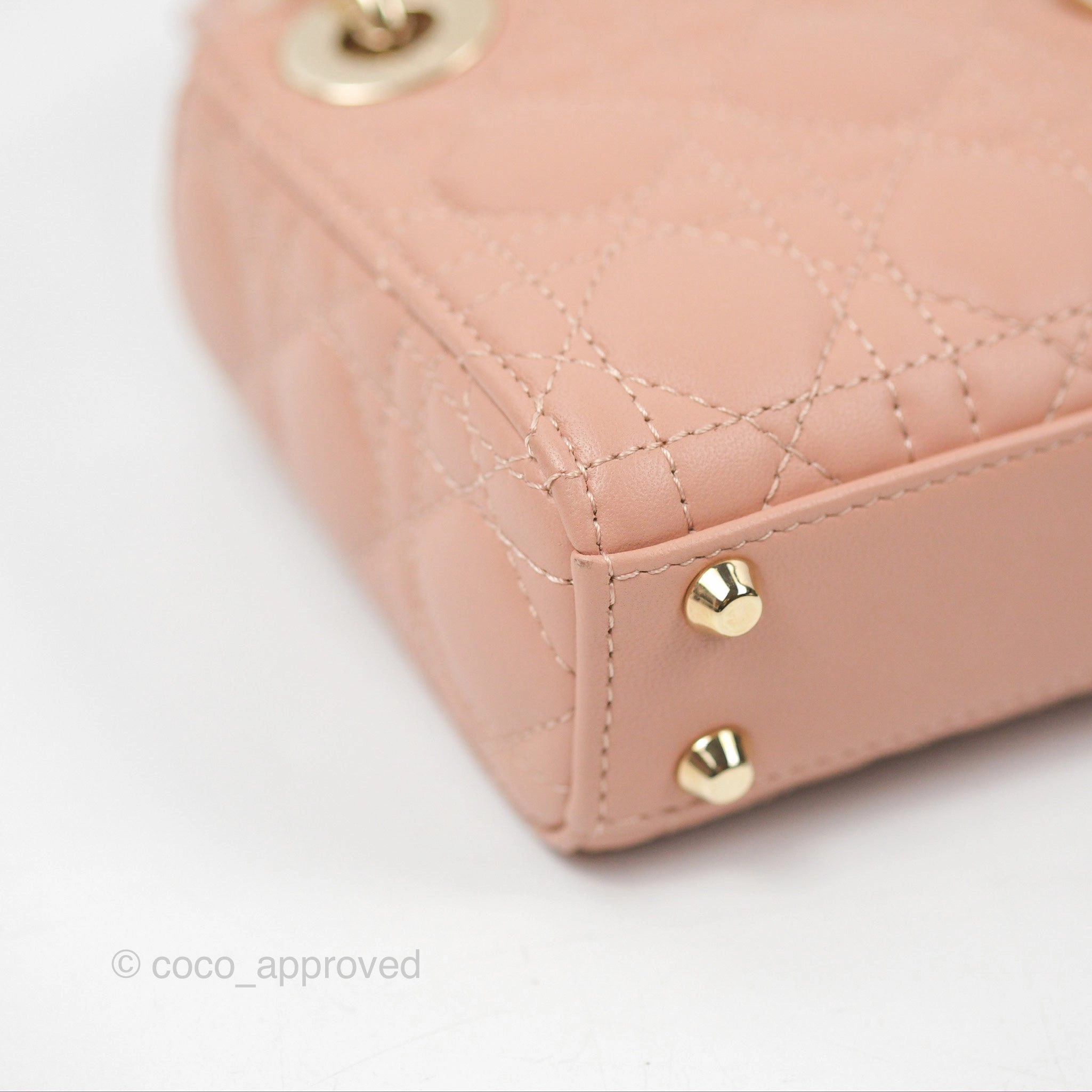 Christian Dior Micro Lady Dior Cannage Rose Des Vents Cannage Lambskin Gold Hardware