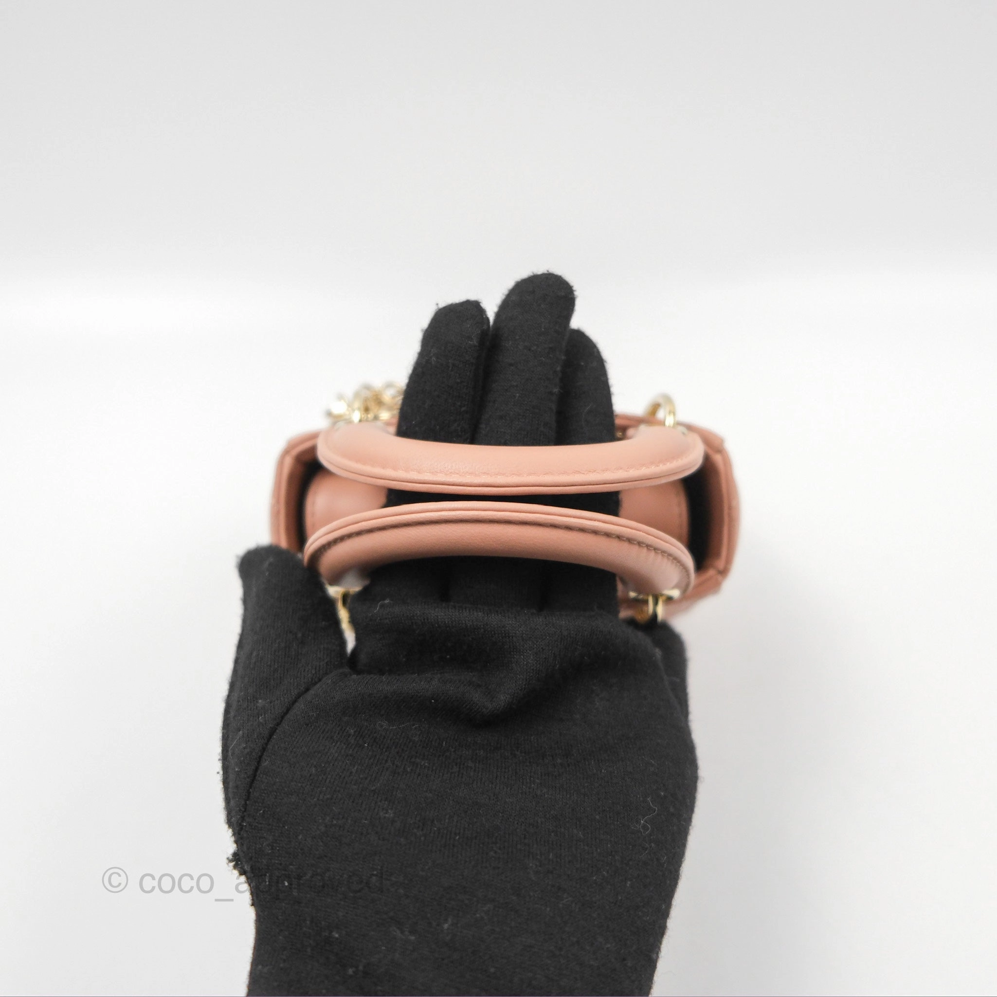 Christian Dior Micro Lady Dior Cannage Rose Des Vents Cannage Lambskin Gold Hardware