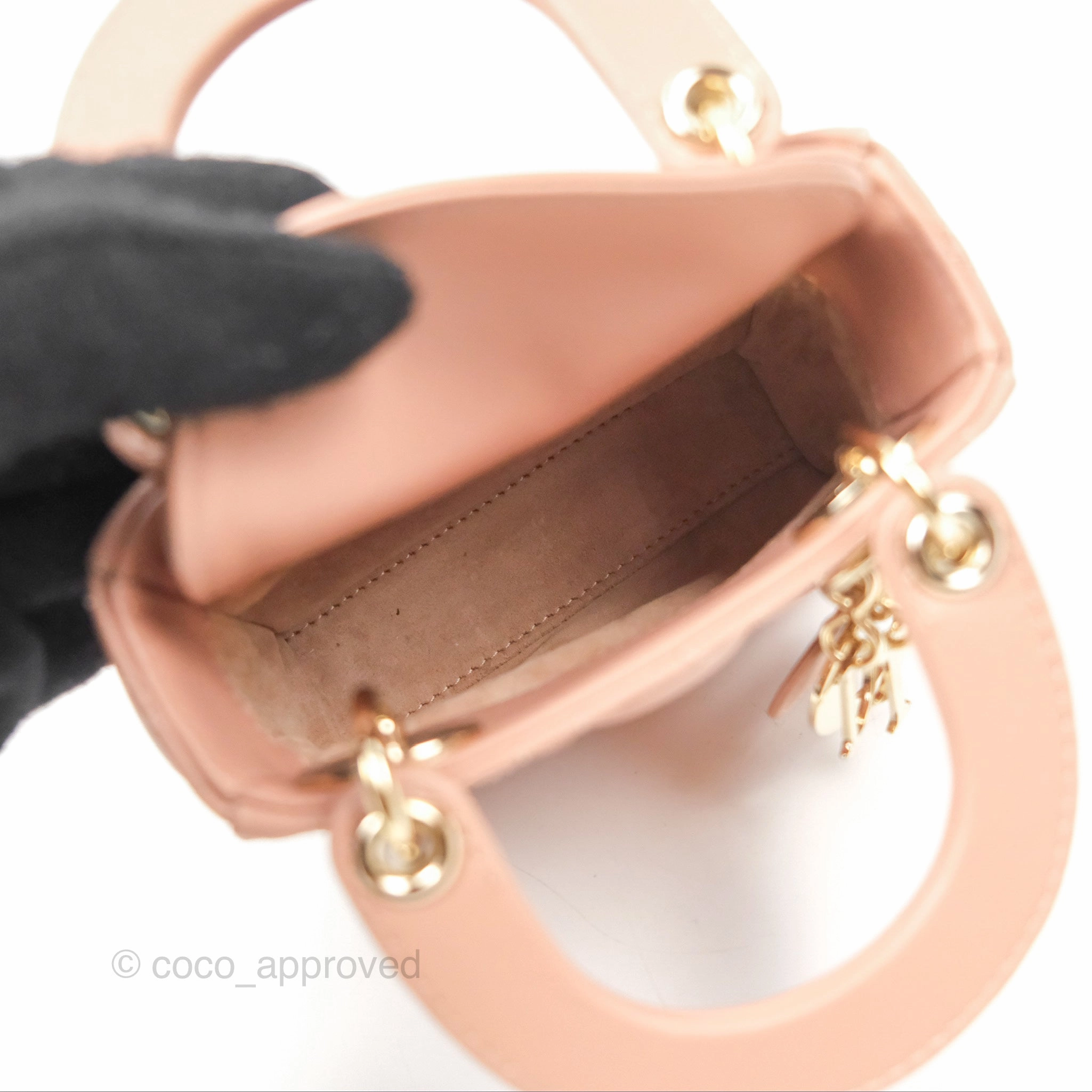 Christian Dior Micro Lady Dior Cannage Rose Des Vents Cannage Lambskin Gold Hardware
