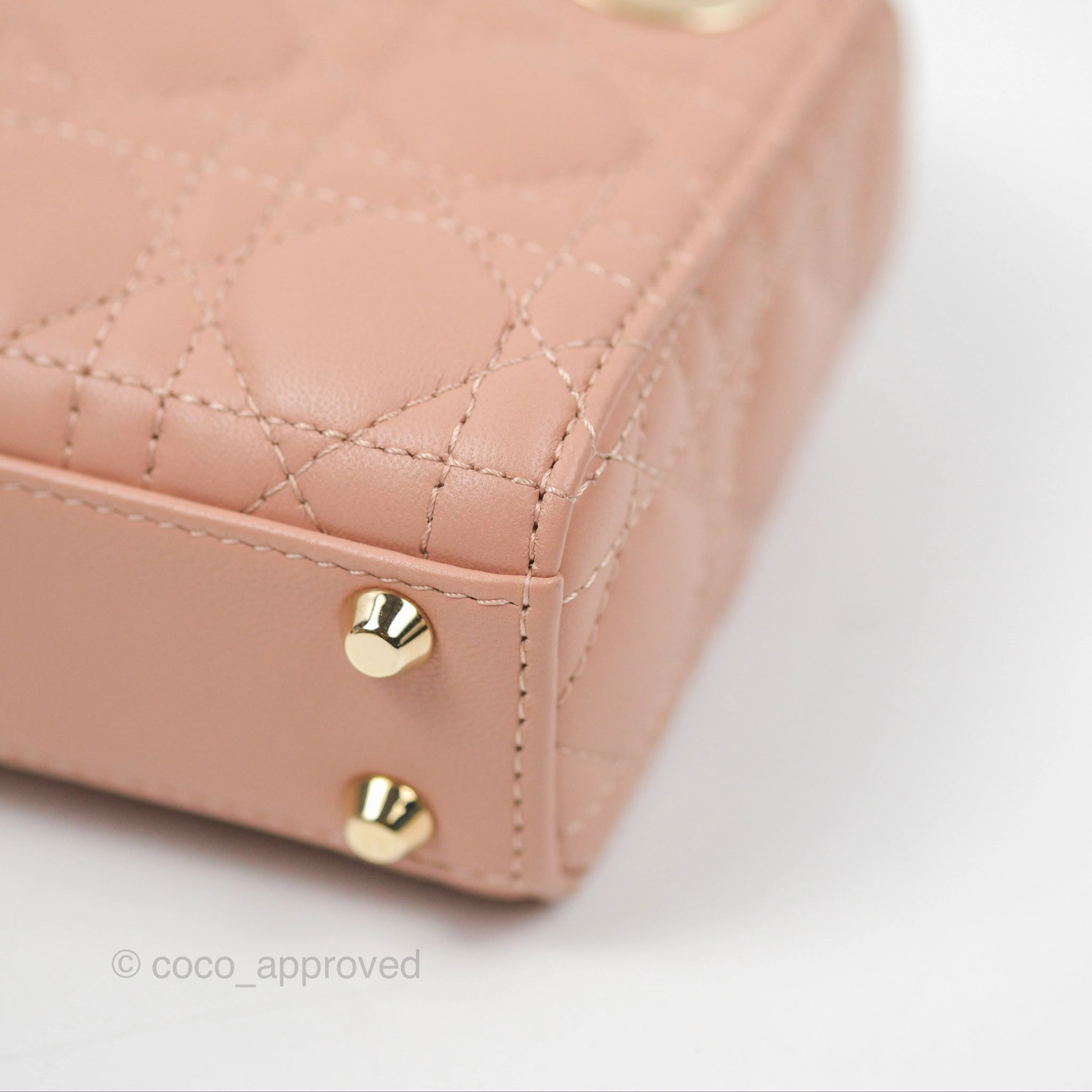Christian Dior Micro Lady Dior Cannage Rose Des Vents Cannage Lambskin Gold Hardware