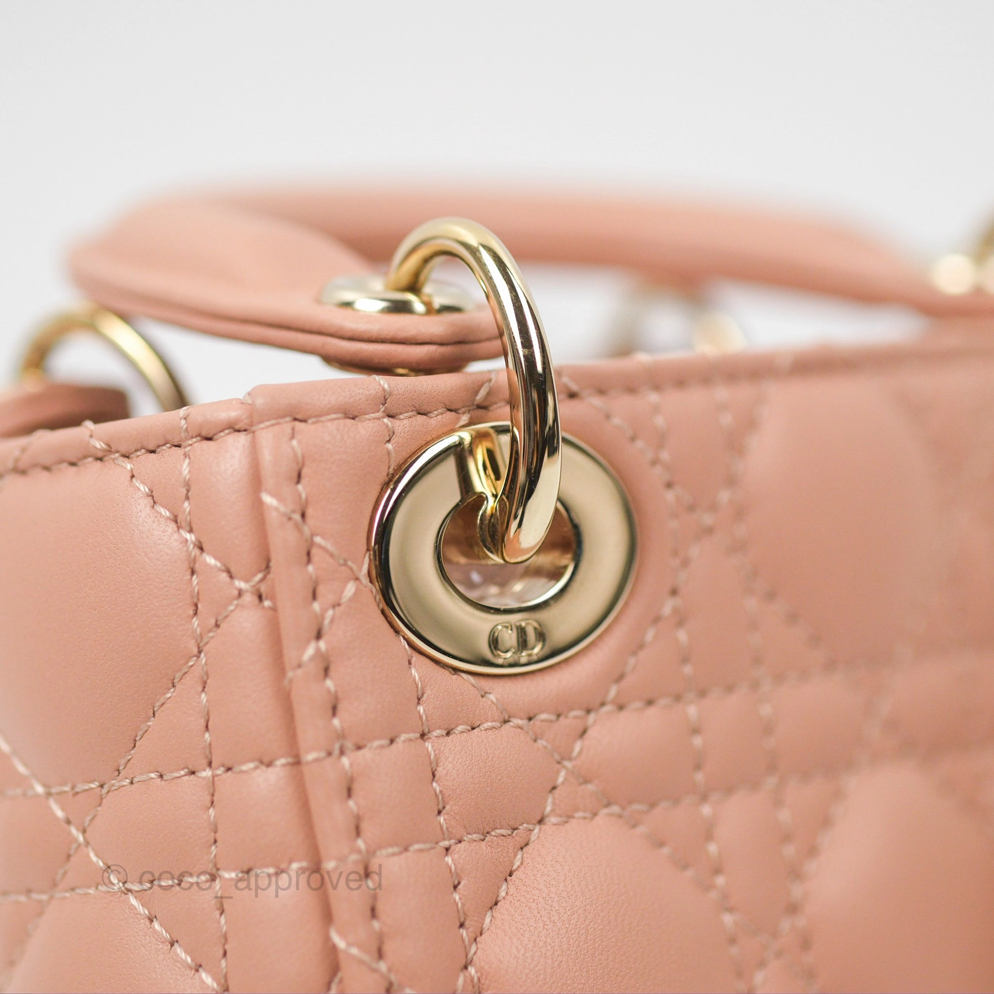 Christian Dior Micro Lady Dior Cannage Rose Des Vents Cannage Lambskin Gold Hardware