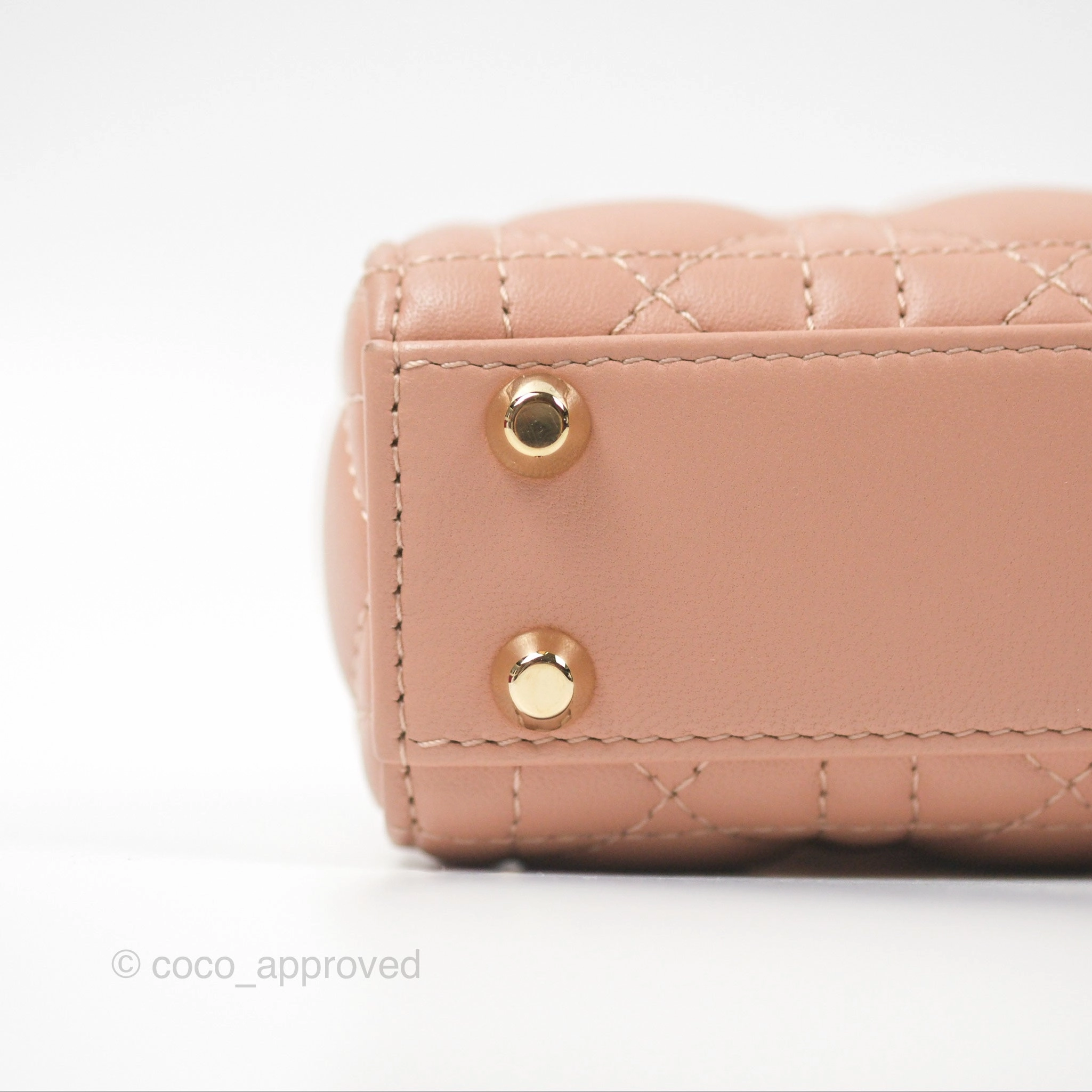 Christian Dior Micro Lady Dior Cannage Rose Des Vents Cannage Lambskin Gold Hardware