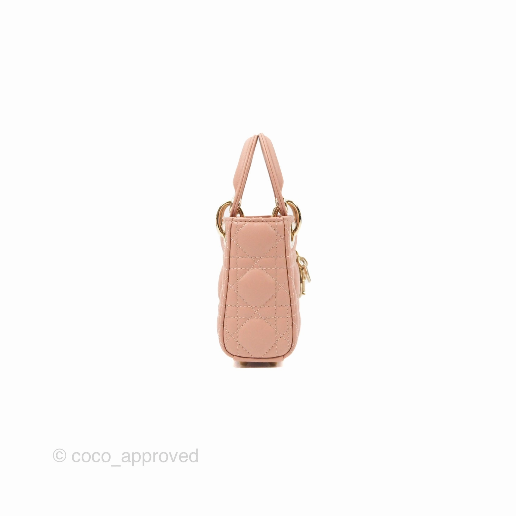 Christian Dior Micro Lady Dior Cannage Rose Des Vents Cannage Lambskin Gold Hardware