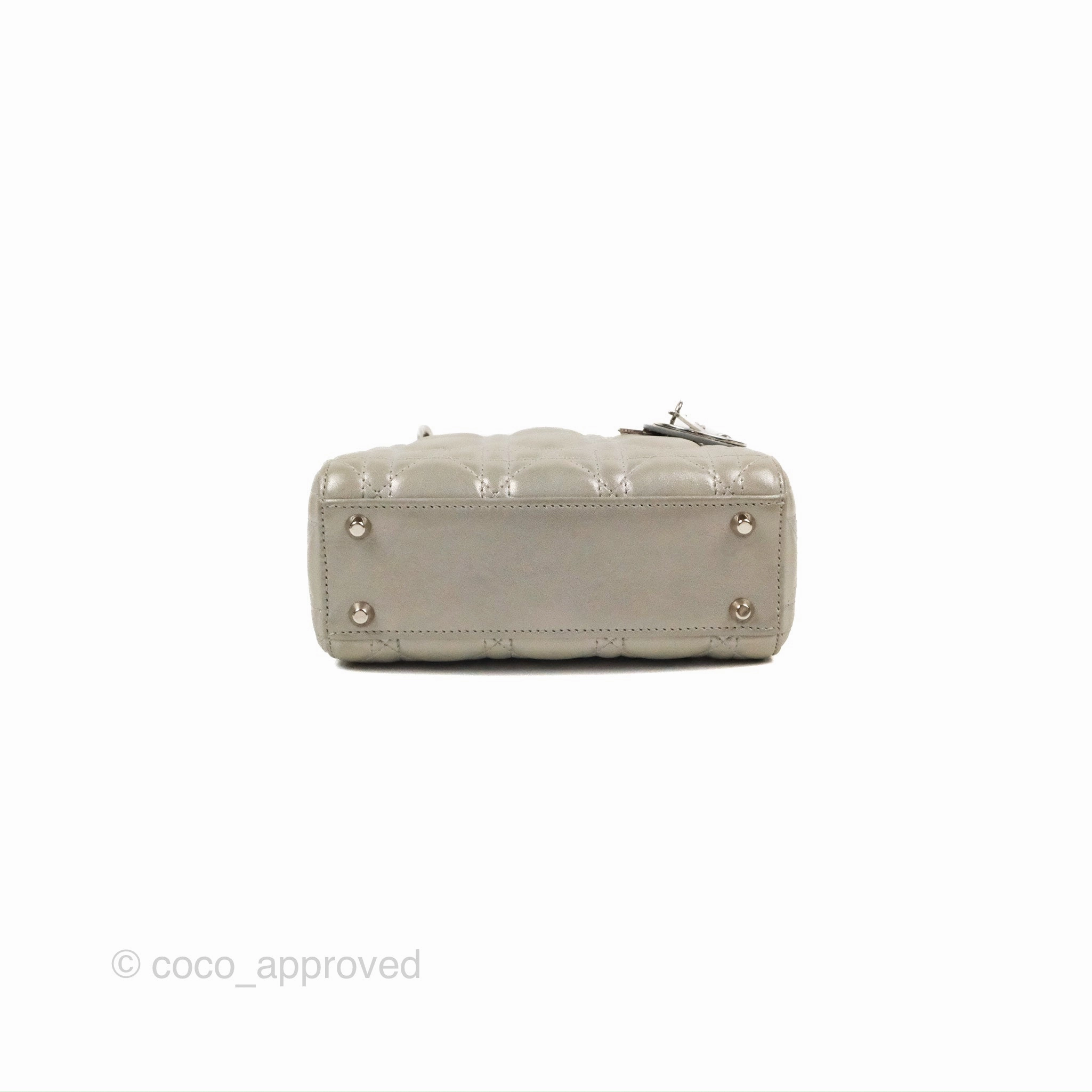 Christian Dior Mini Lady Dior Bag Cannage Lambskin Iridescent Grey Gold Hardware