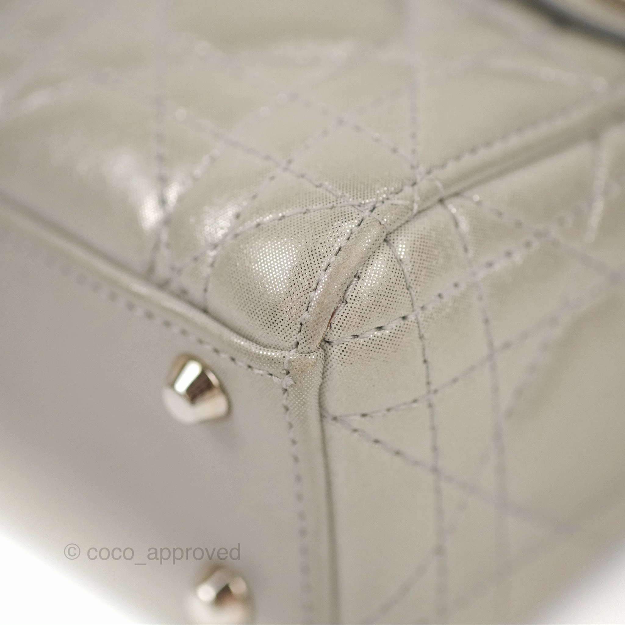 Christian Dior Mini Lady Dior Bag Cannage Lambskin Iridescent Grey Gold Hardware