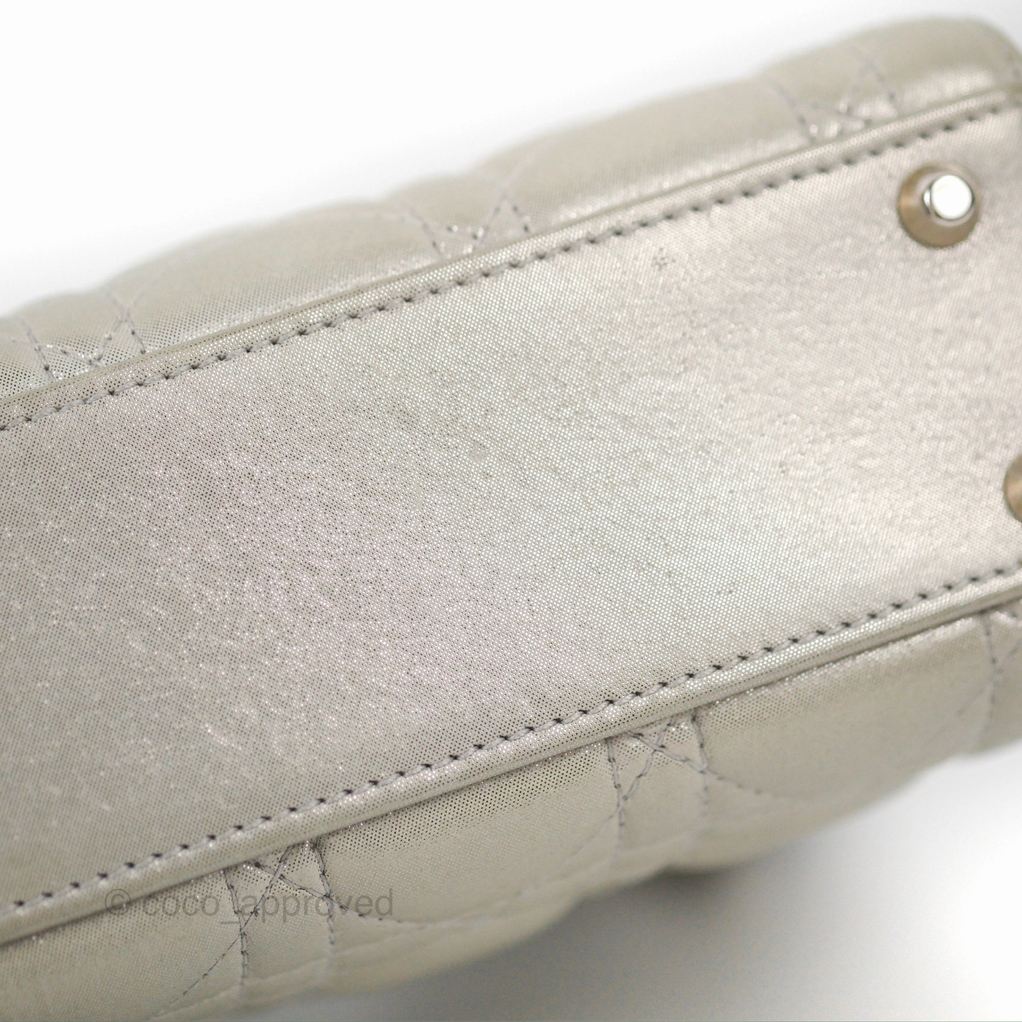 Christian Dior Mini Lady Dior Bag Cannage Lambskin Iridescent Grey Gold Hardware