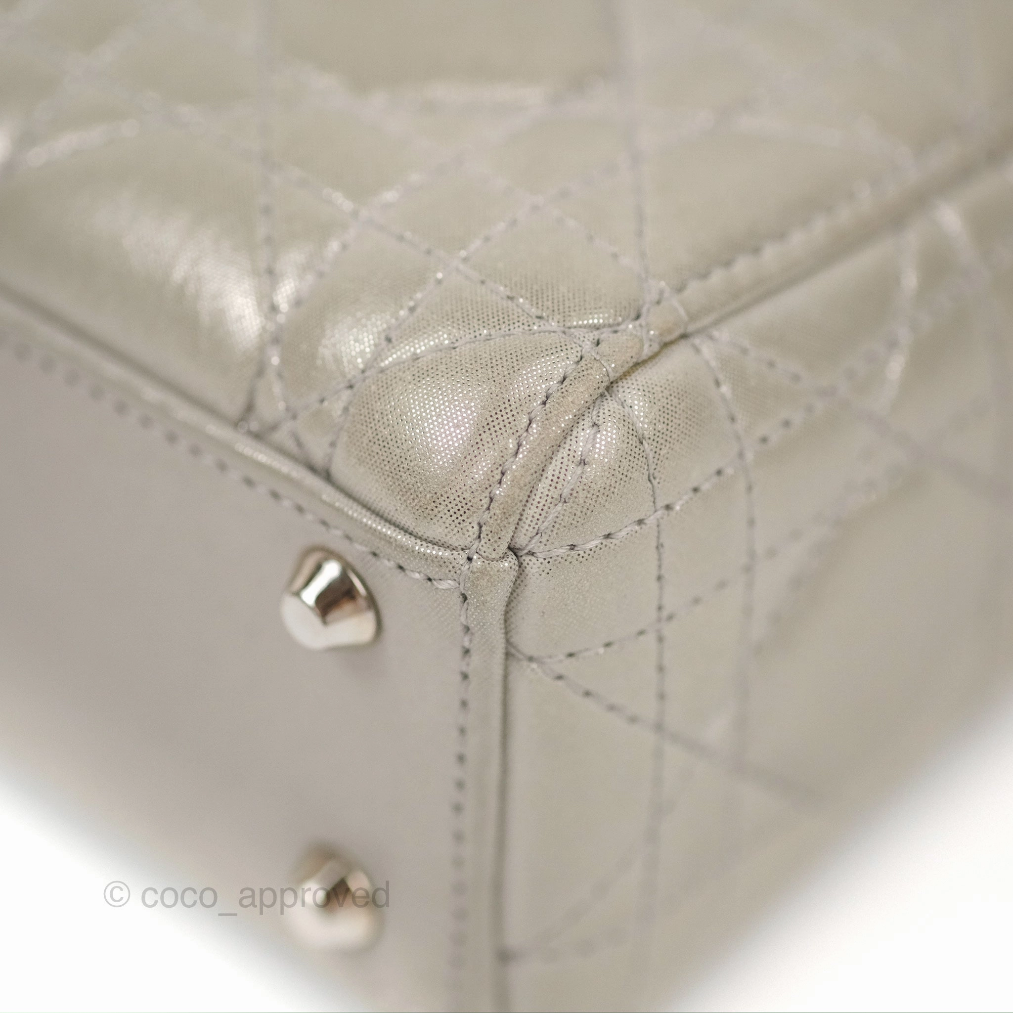 Christian Dior Mini Lady Dior Bag Cannage Lambskin Iridescent Grey Gold Hardware