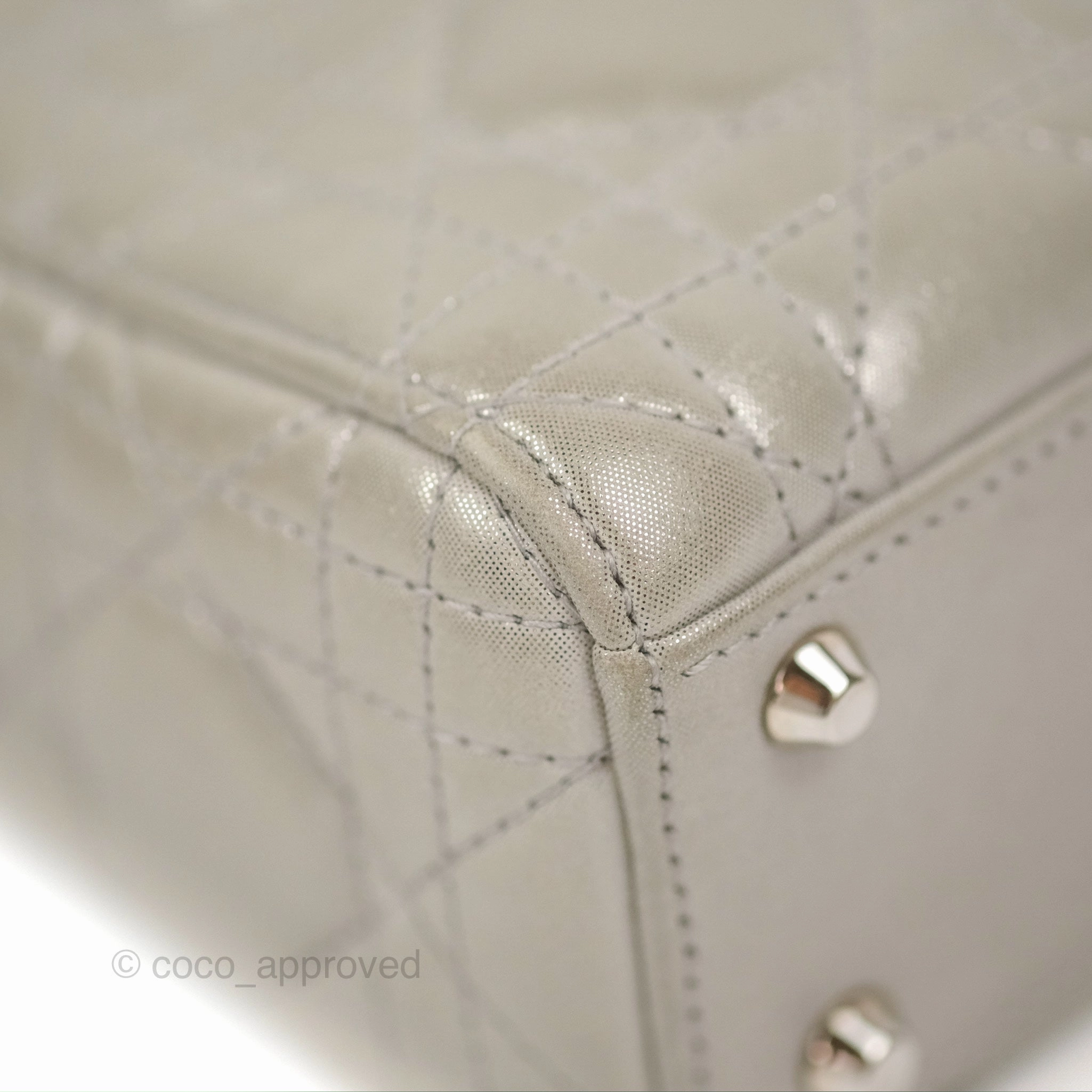 Christian Dior Mini Lady Dior Bag Cannage Lambskin Iridescent Grey Gold Hardware