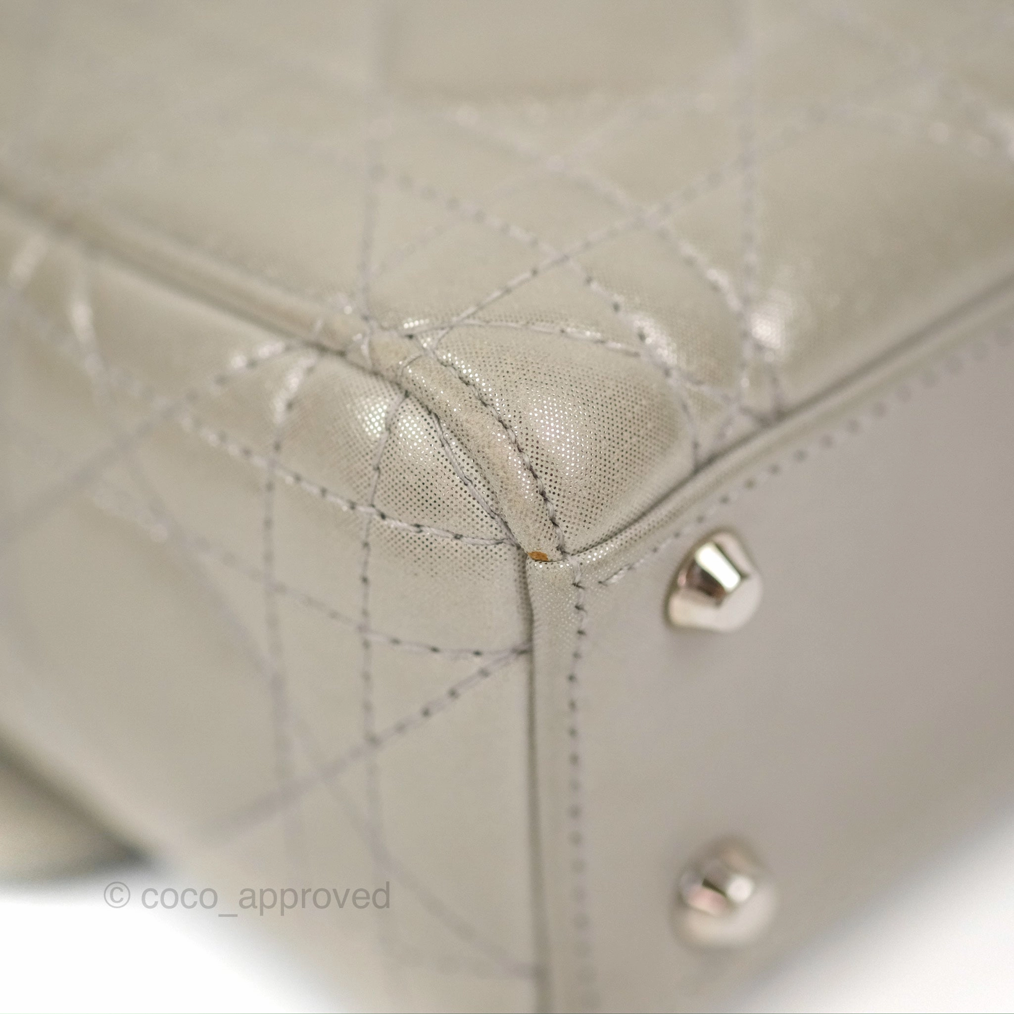 Christian Dior Mini Lady Dior Bag Cannage Lambskin Iridescent Grey Gold Hardware
