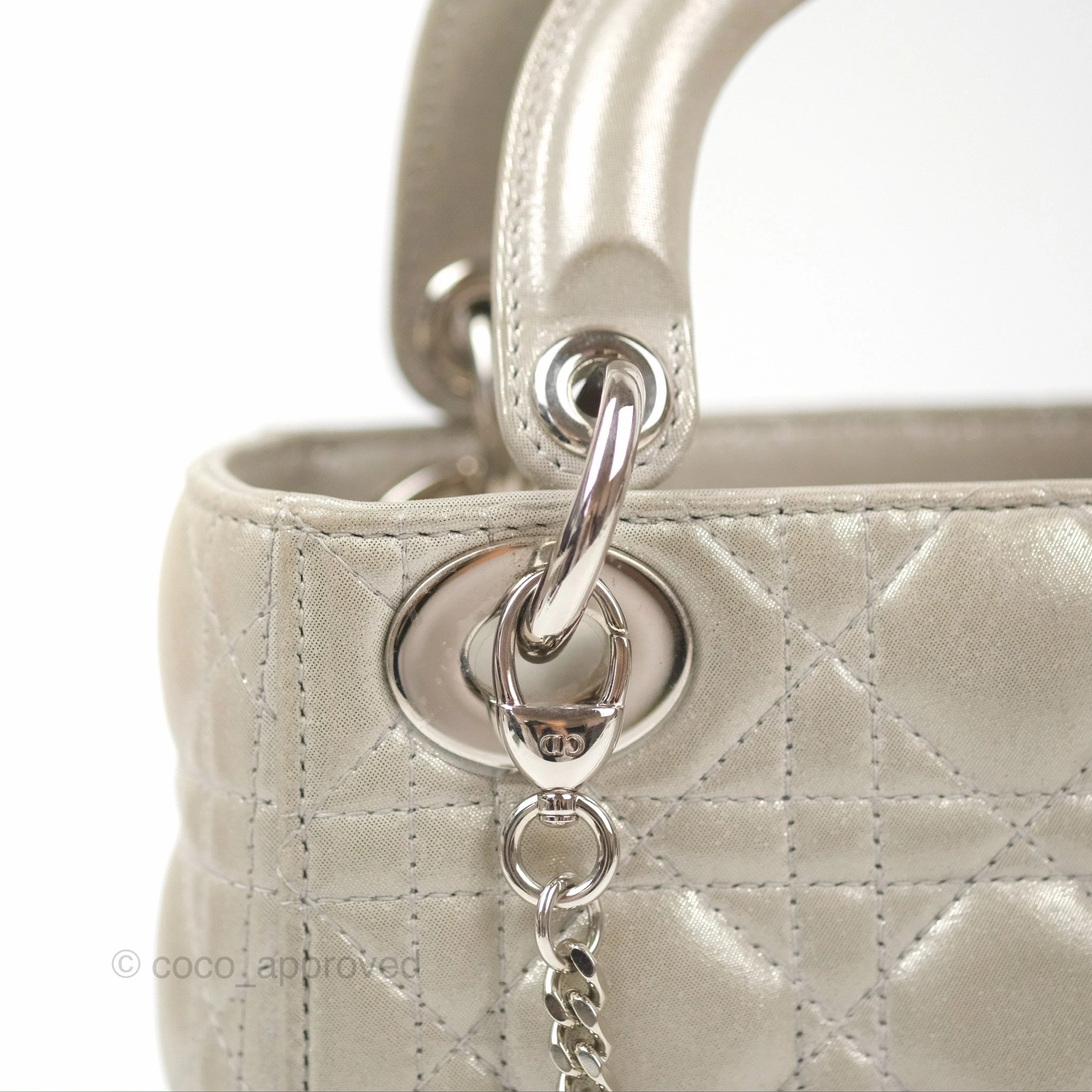 Christian Dior Mini Lady Dior Bag Cannage Lambskin Iridescent Grey Gold Hardware