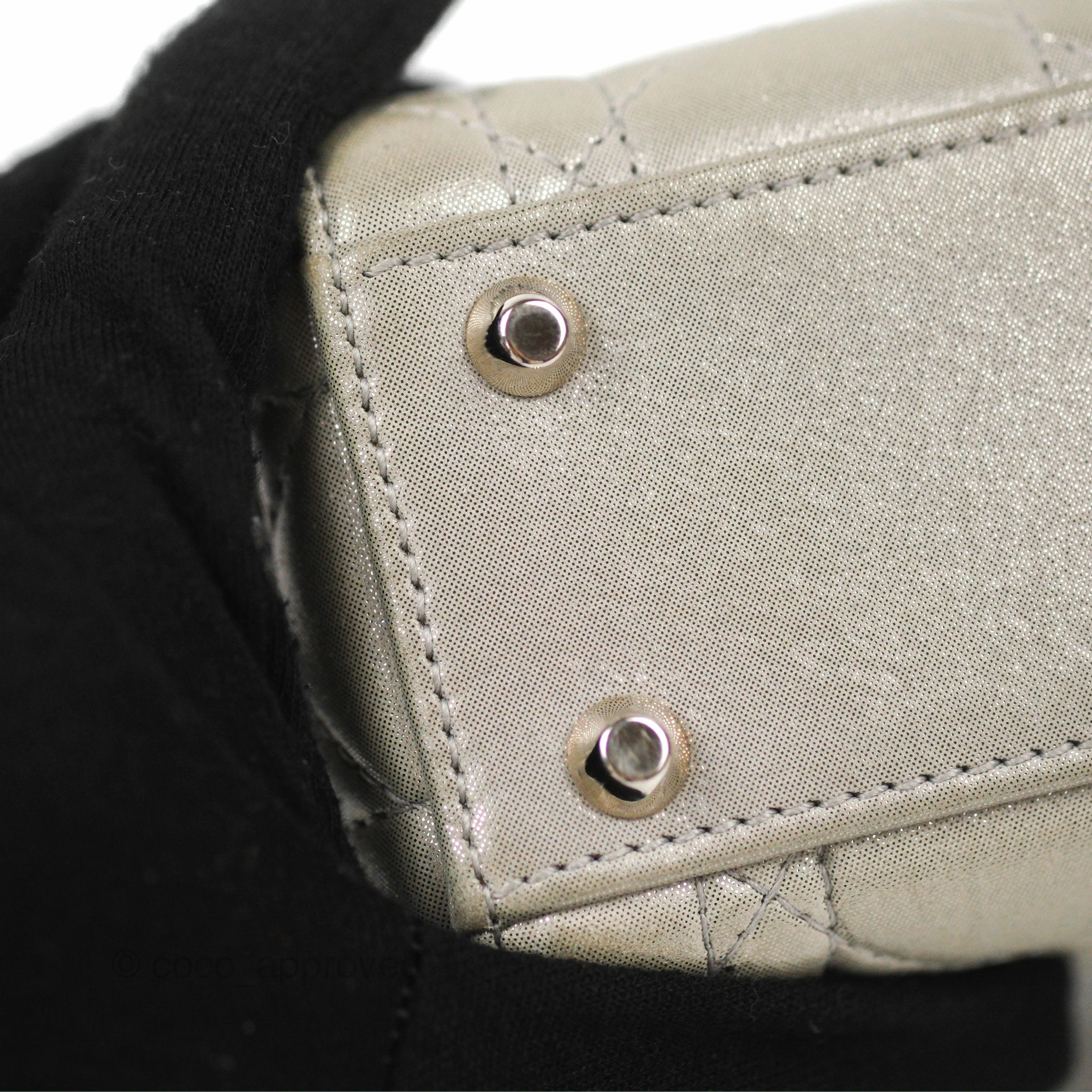 Christian Dior Mini Lady Dior Bag Cannage Lambskin Iridescent Grey Gold Hardware