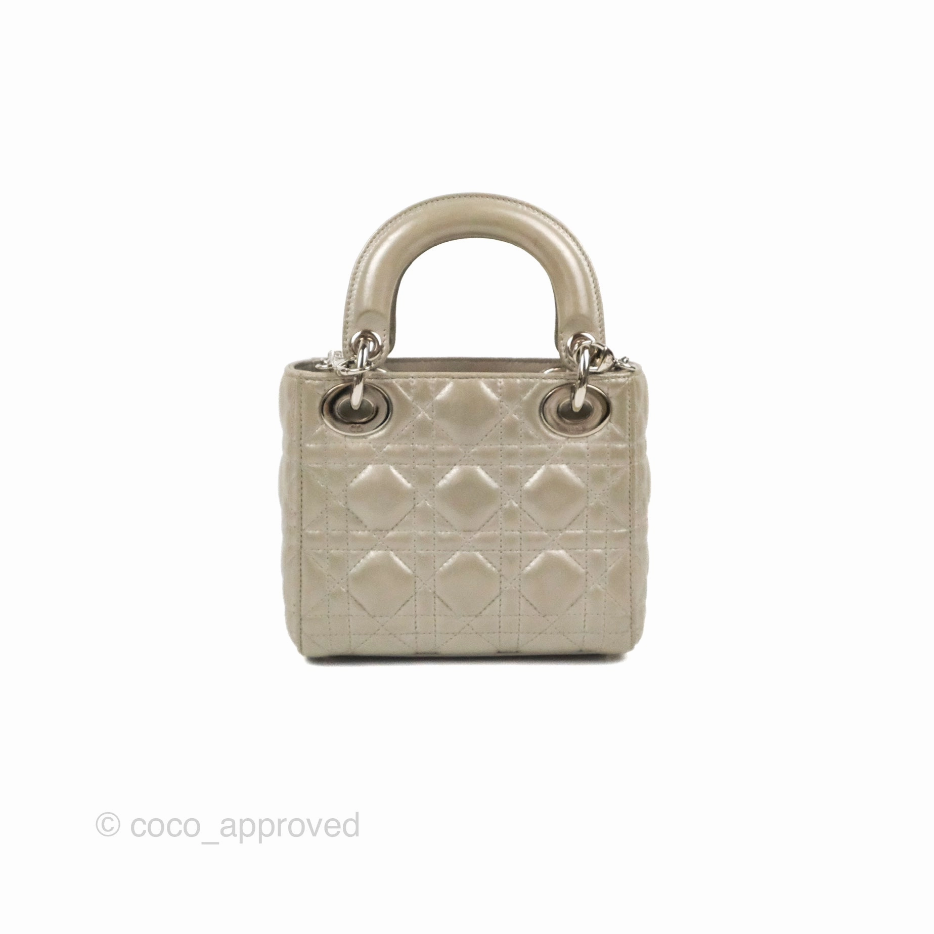 Christian Dior Mini Lady Dior Bag Cannage Lambskin Iridescent Grey Gold Hardware